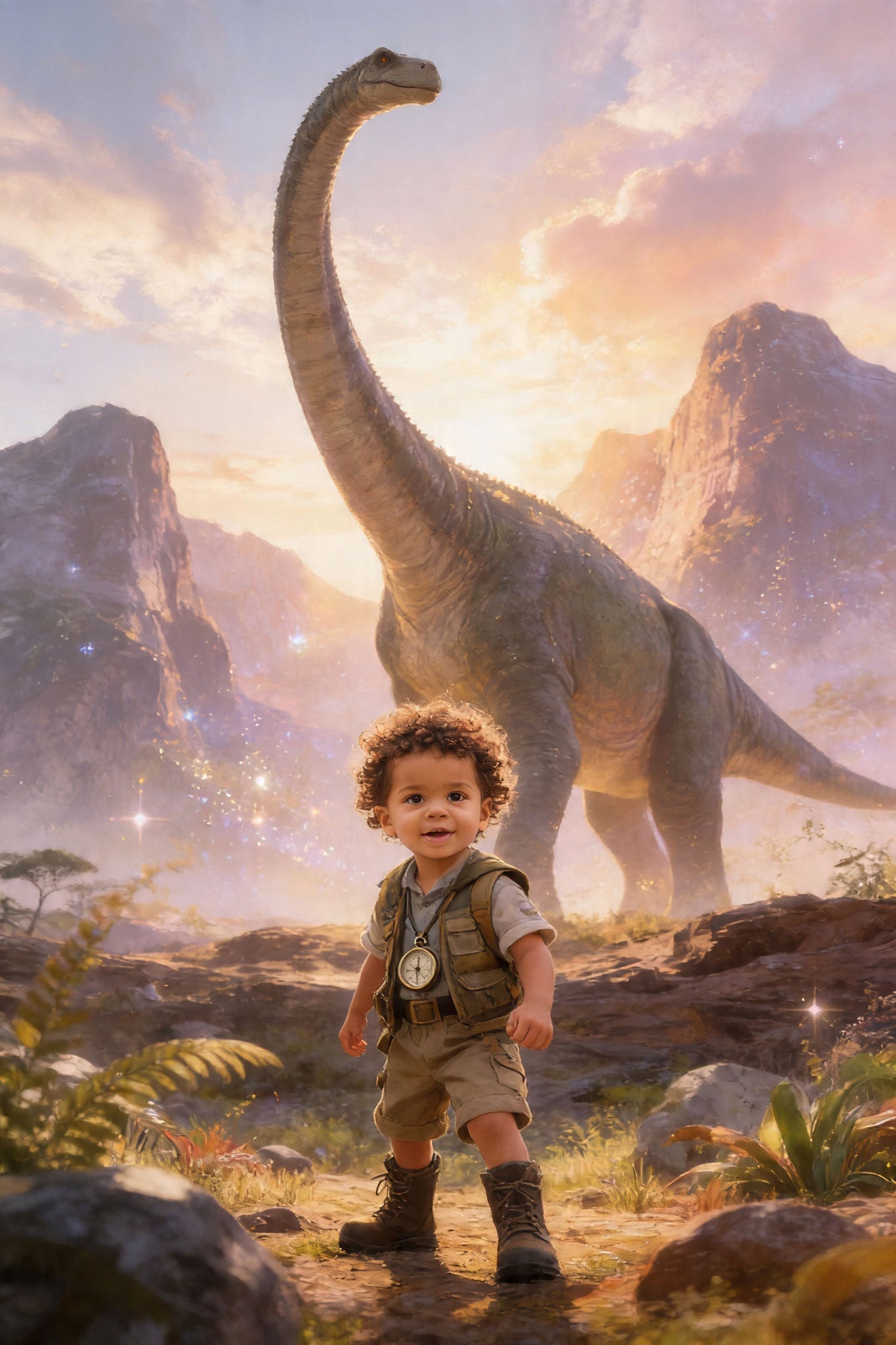🦖 Giant Brachiosaurus behind him