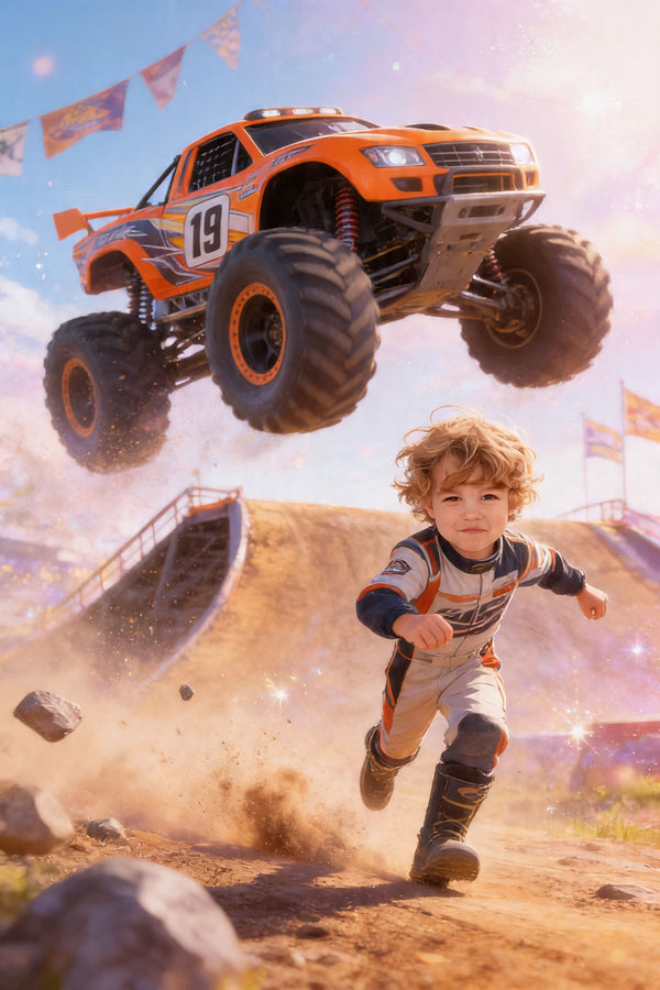 🧡 Orange stunt truck jumping ramp