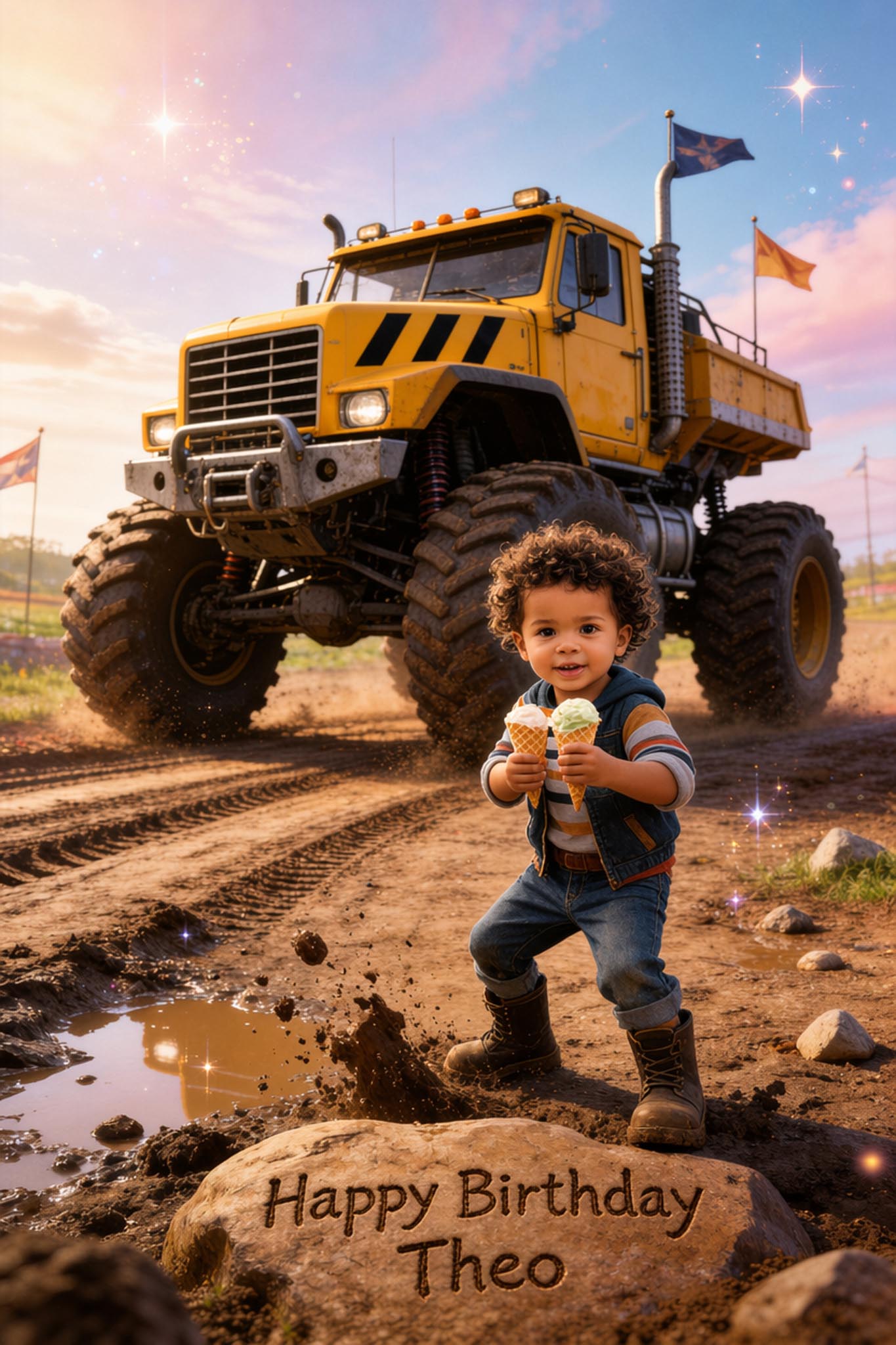 🟡 Yellow construction-inspired monster truck