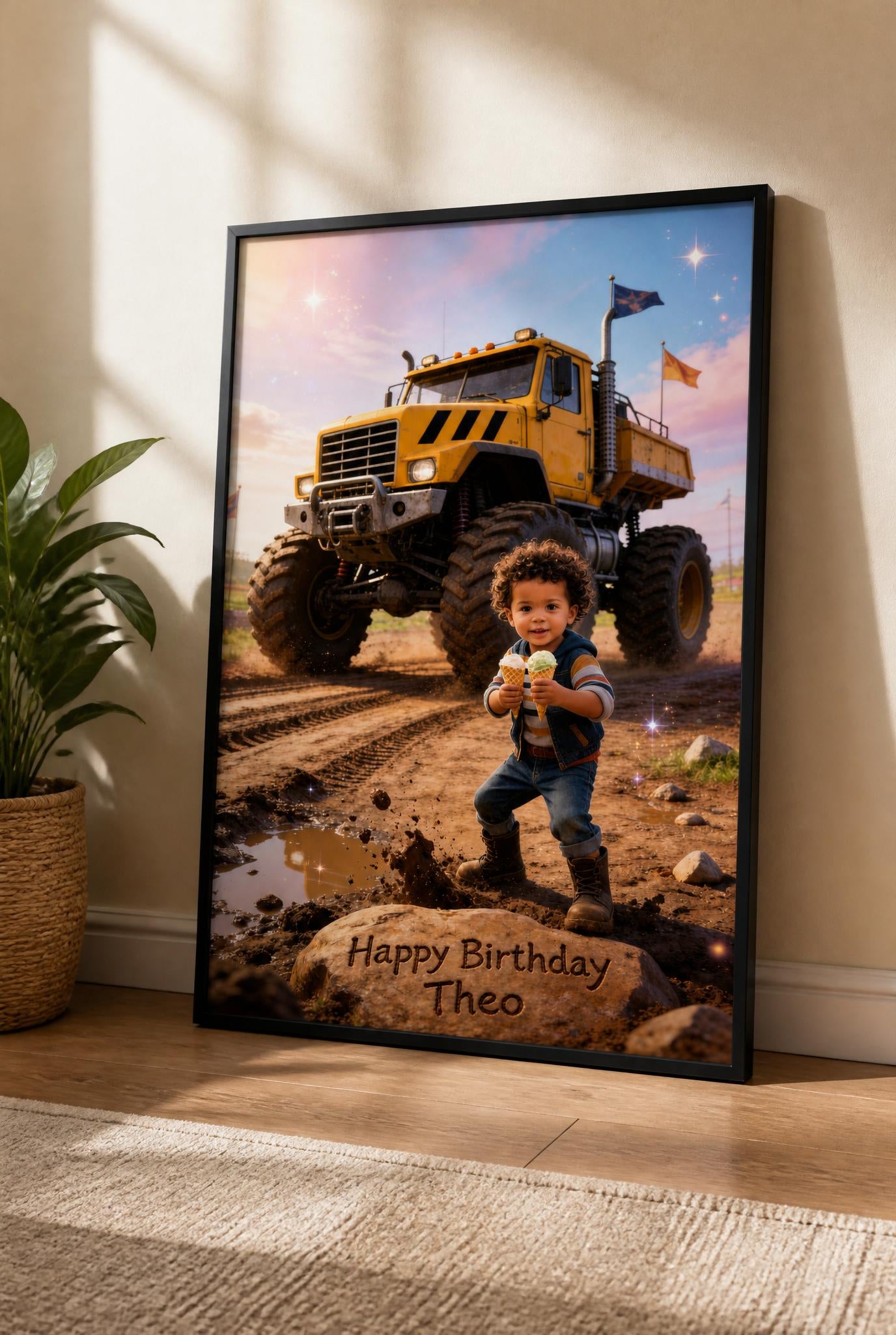 🟡 Yellow construction-inspired monster truck