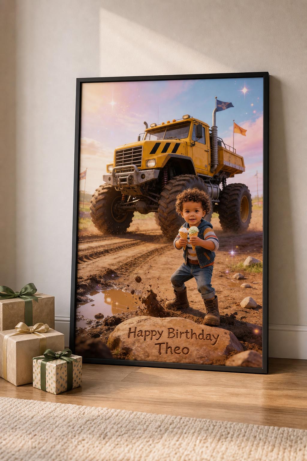🟡 Yellow construction-inspired monster truck