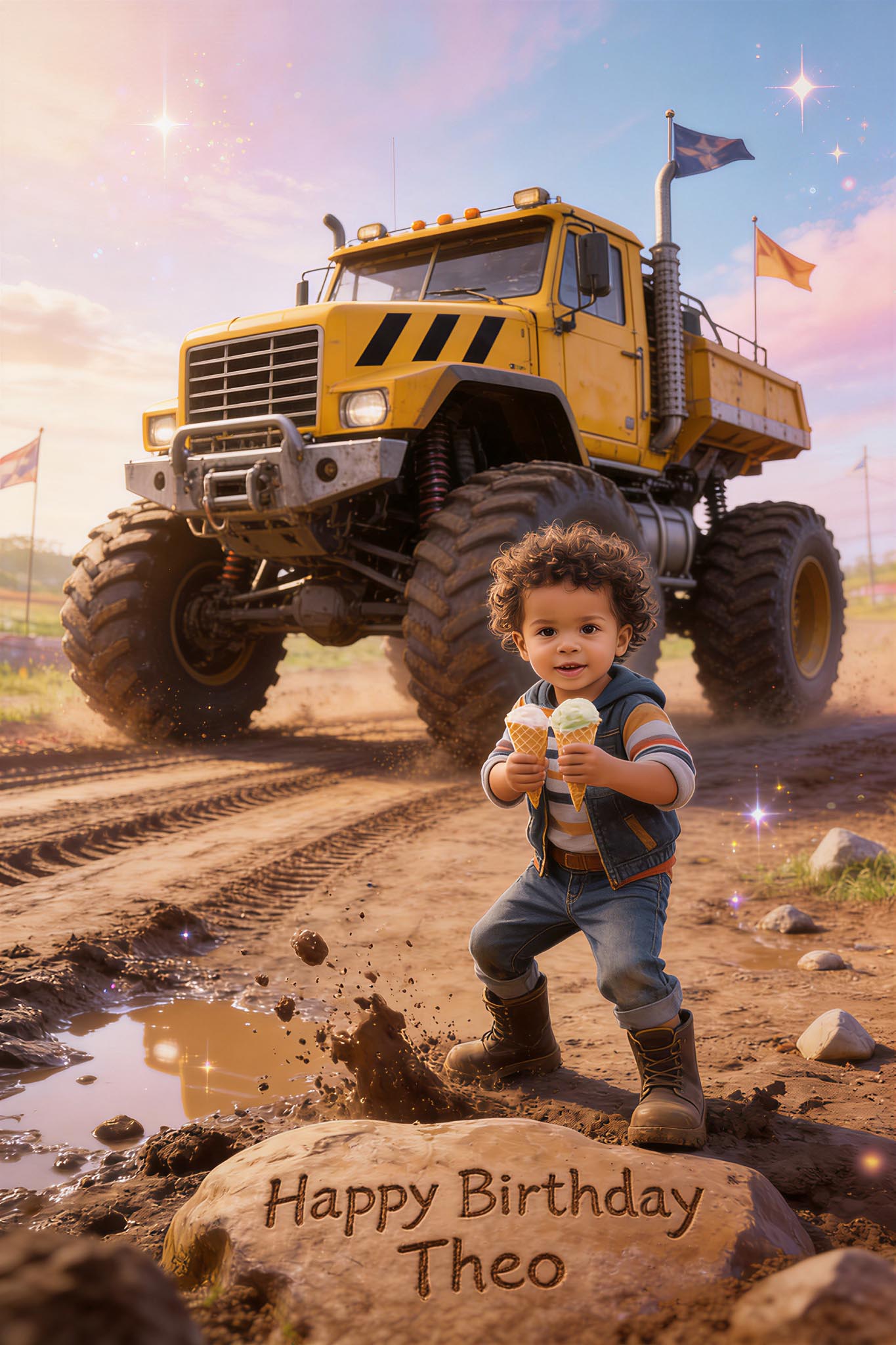 🟡 Yellow construction-inspired monster truck