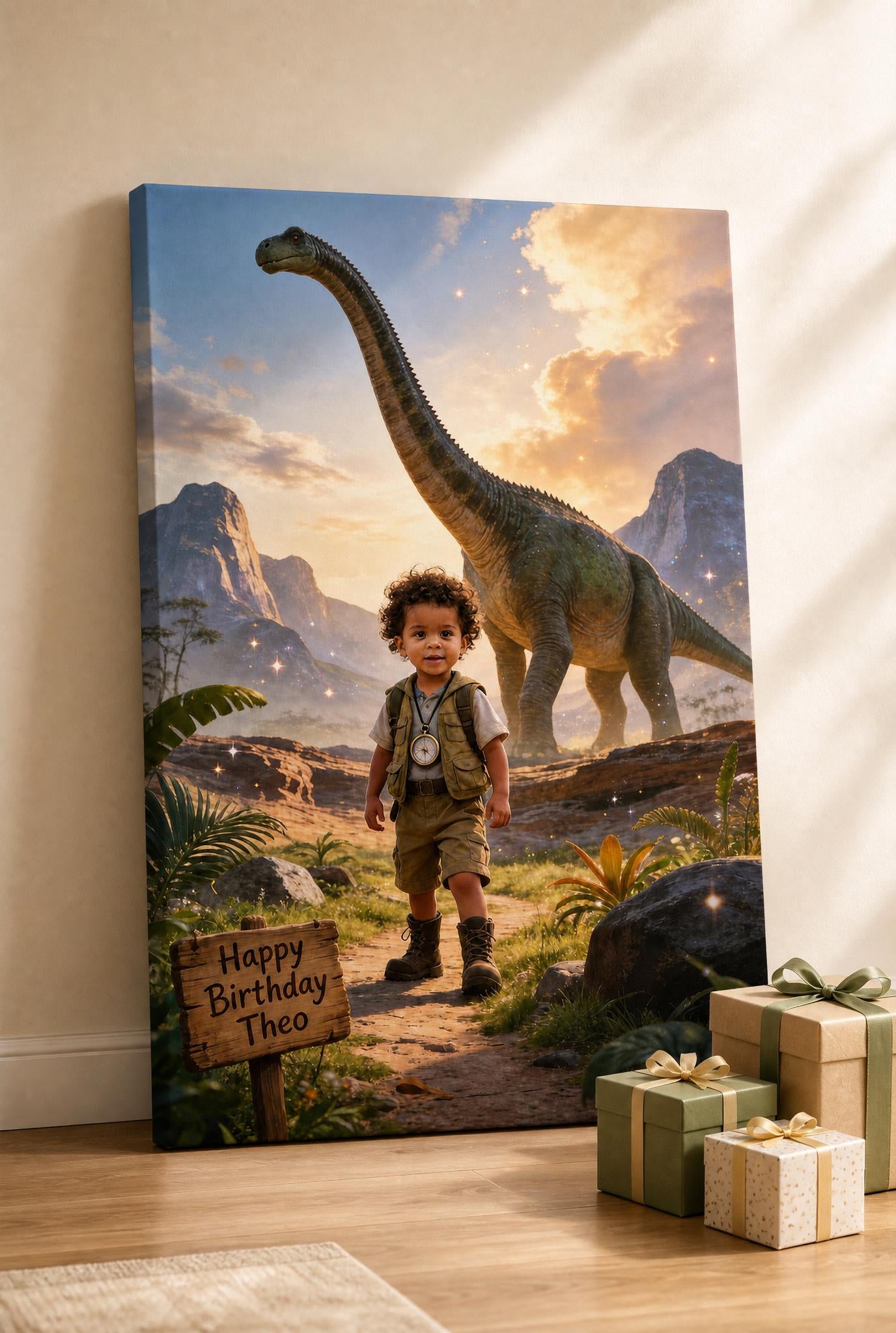 🦖 Giant Brachiosaurus behind him