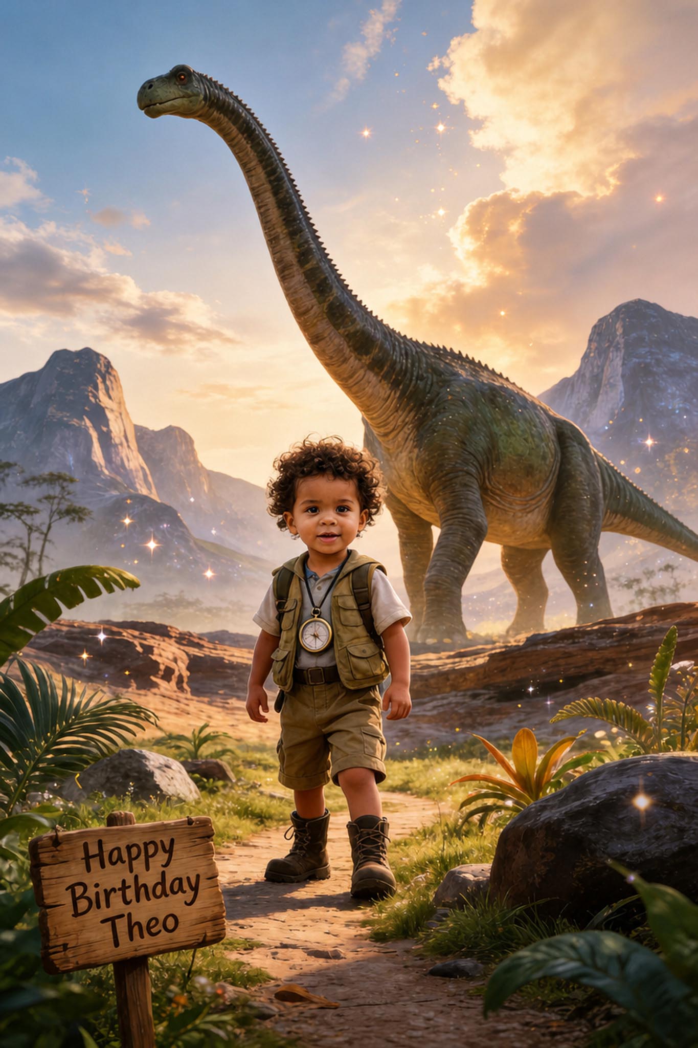🦖 Giant Brachiosaurus behind him
