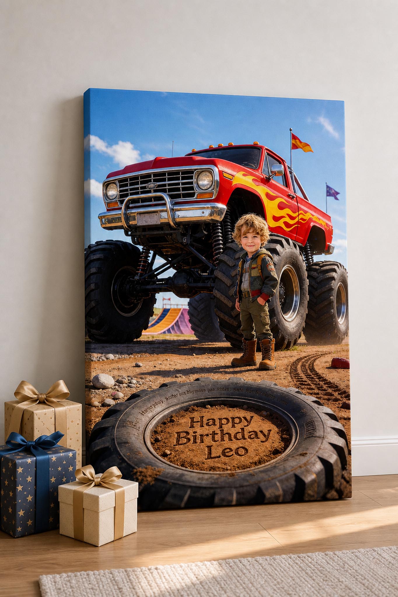 🔥 Classic red flame monster truck