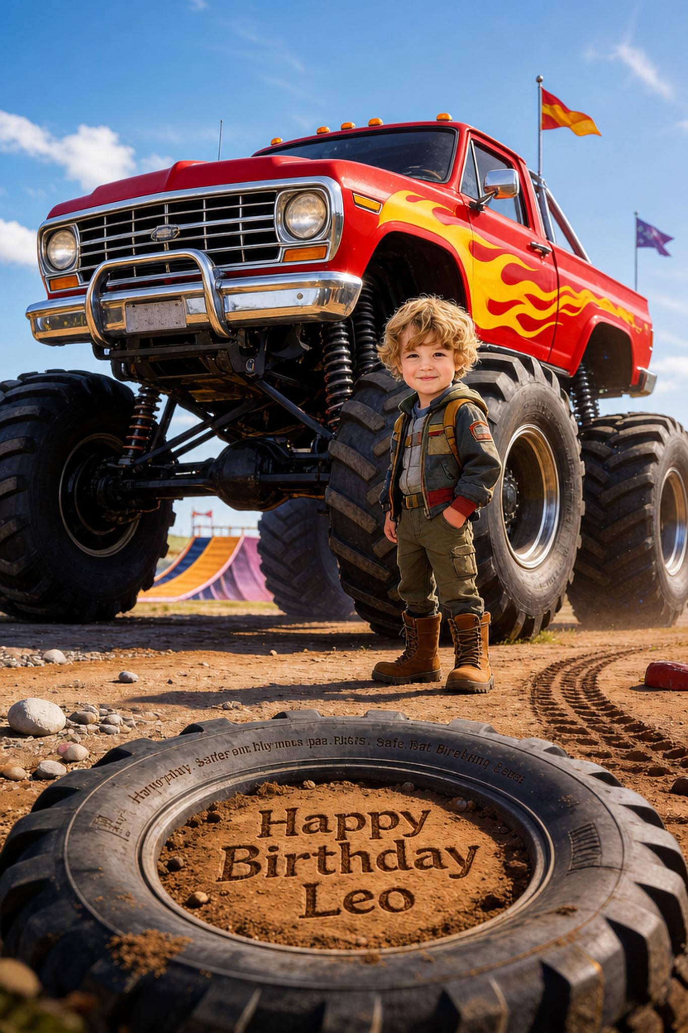 🔥 Classic red flame monster truck