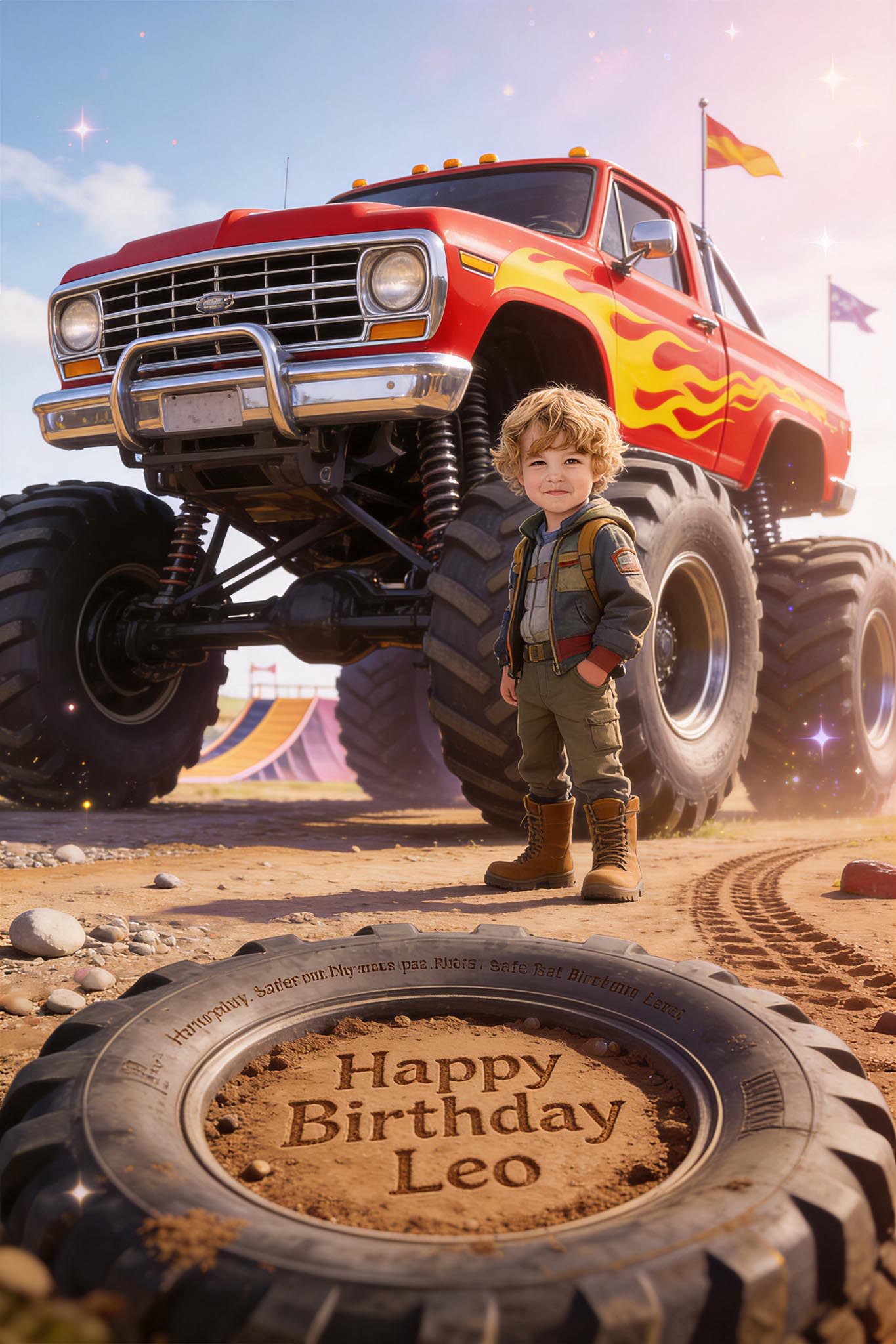 🔥 Classic red flame monster truck