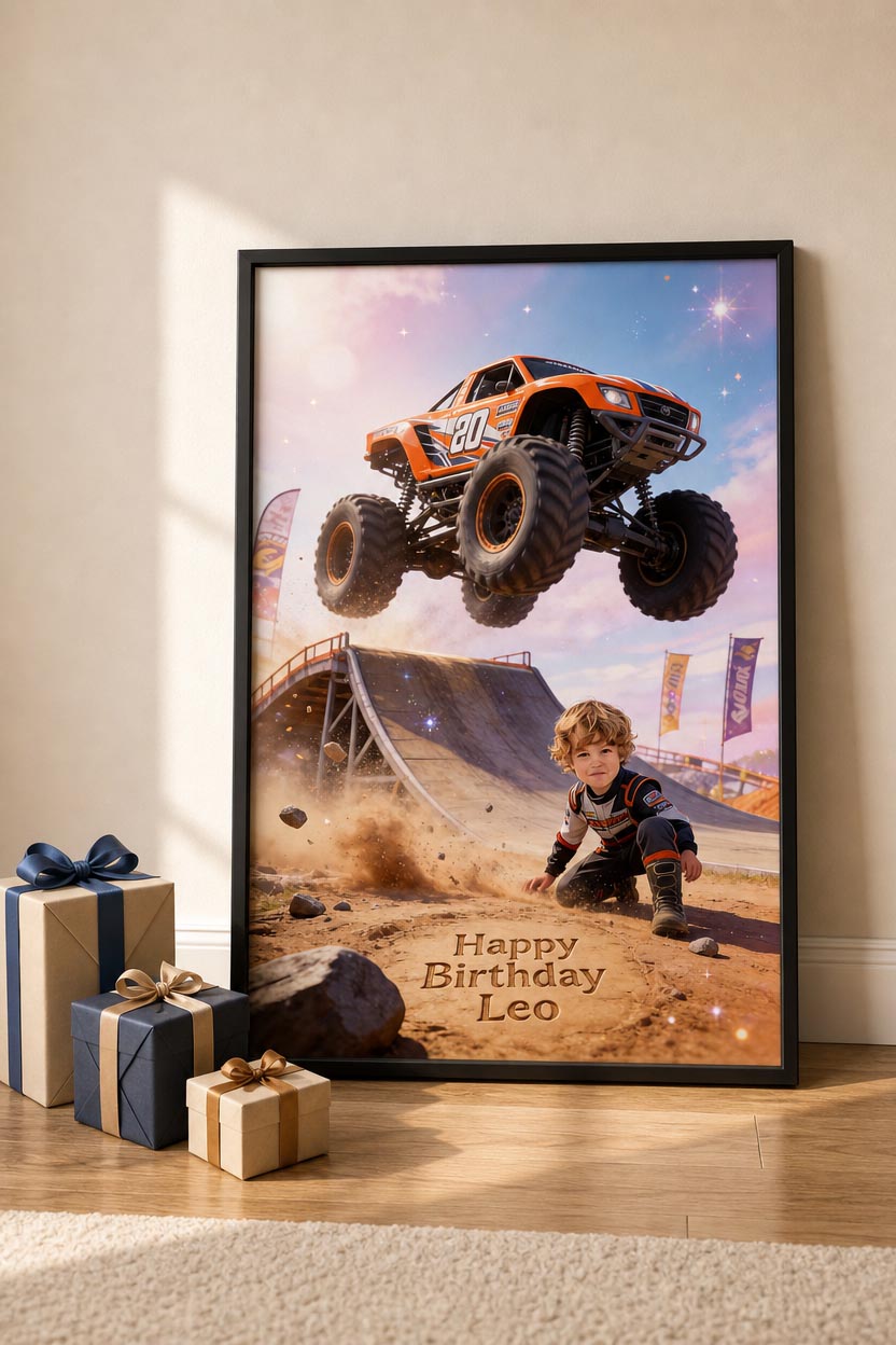 🧡 Orange stunt truck jumping ramp