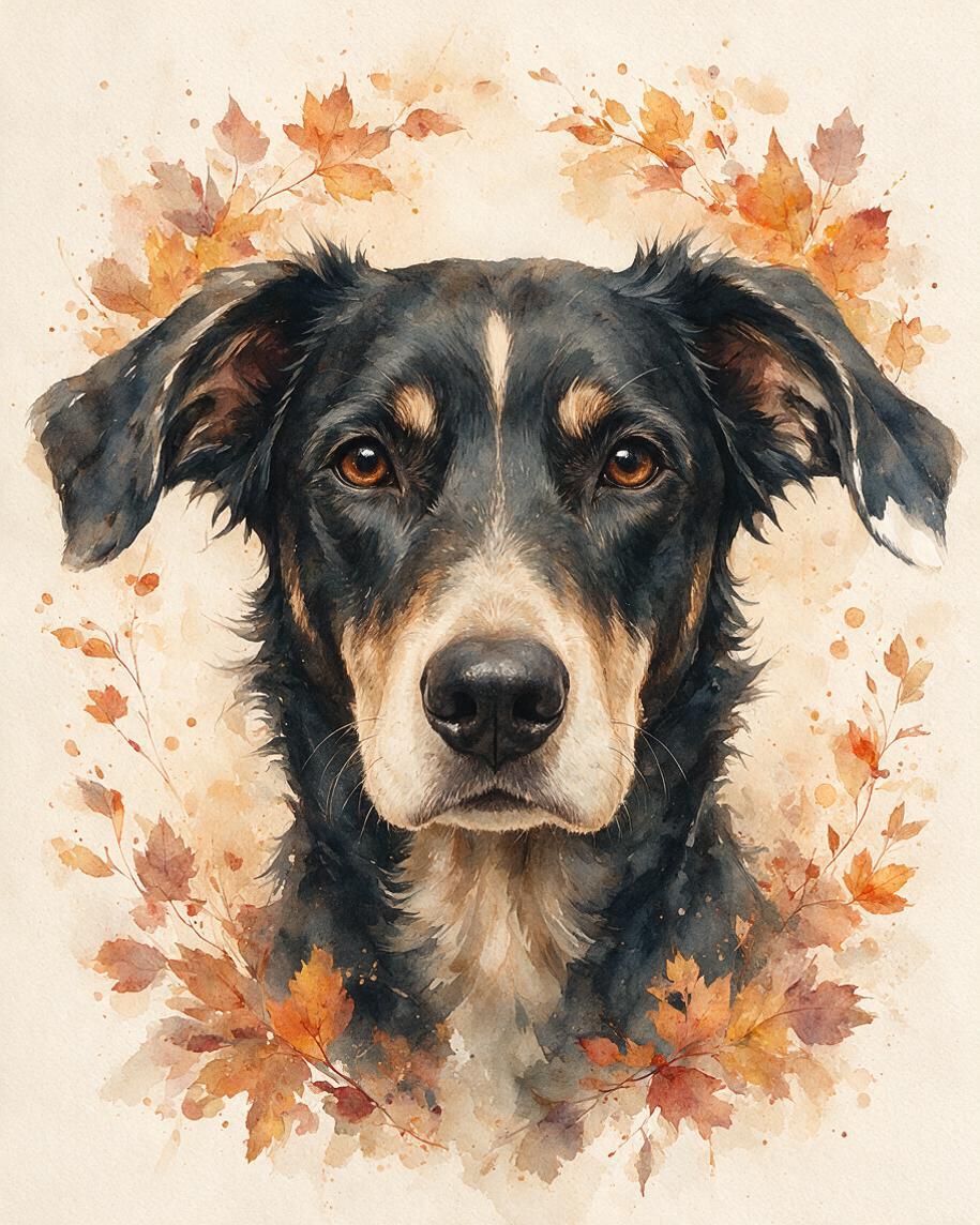 🍂 Autumn Leaf Watercolor Portrait