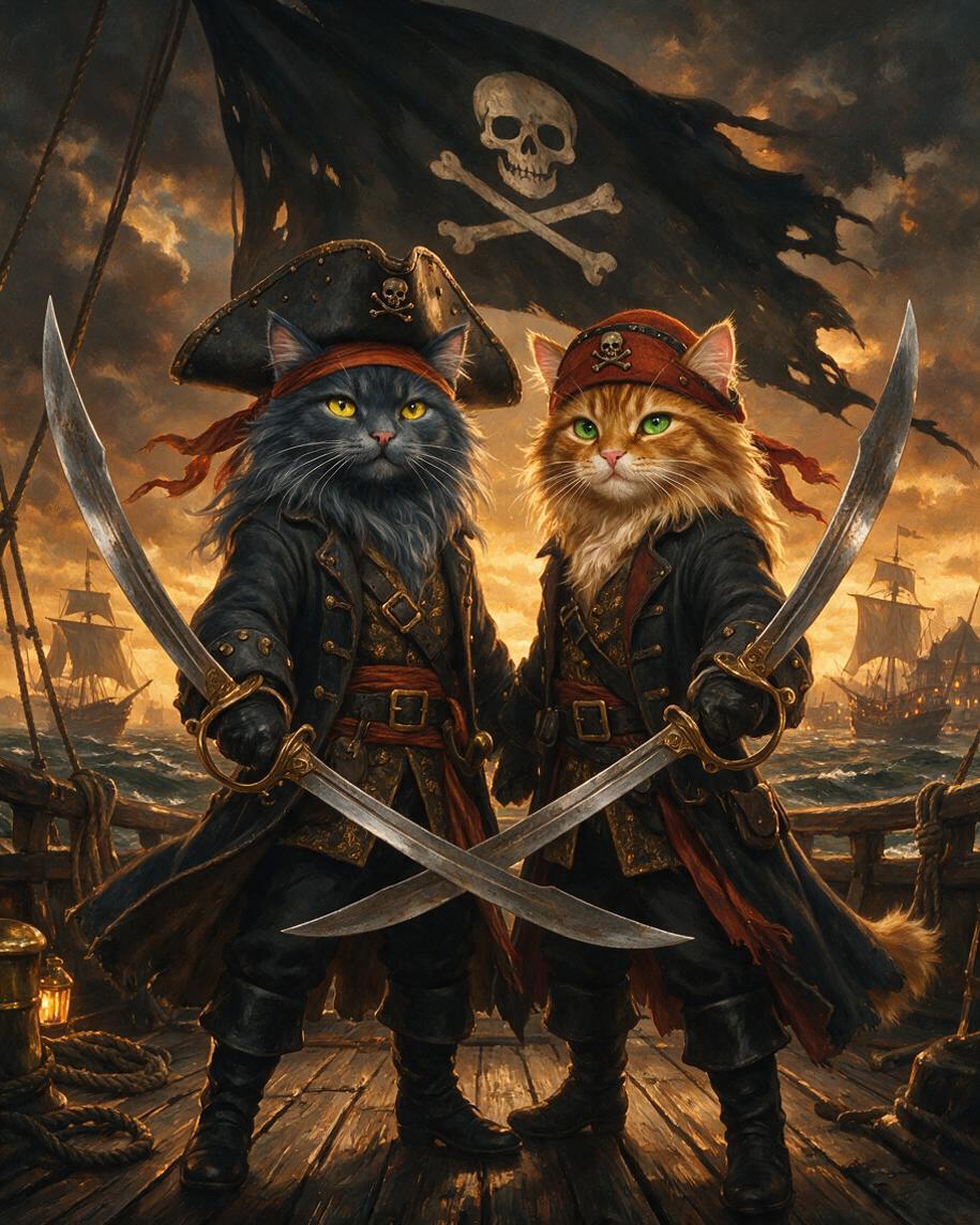 🏴‍☠️ Pirate Cats of the Stormy Seas