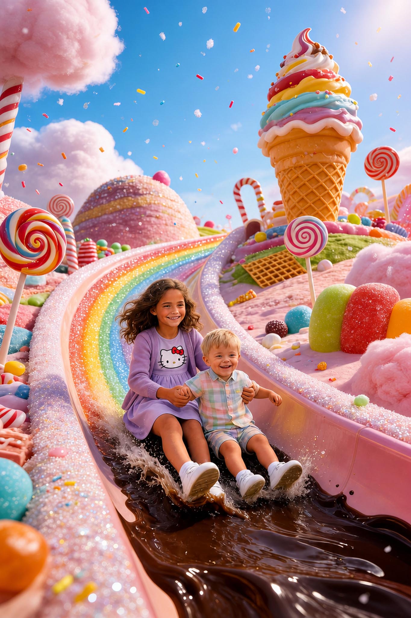 🍬 Big sister and brother on the candy slide