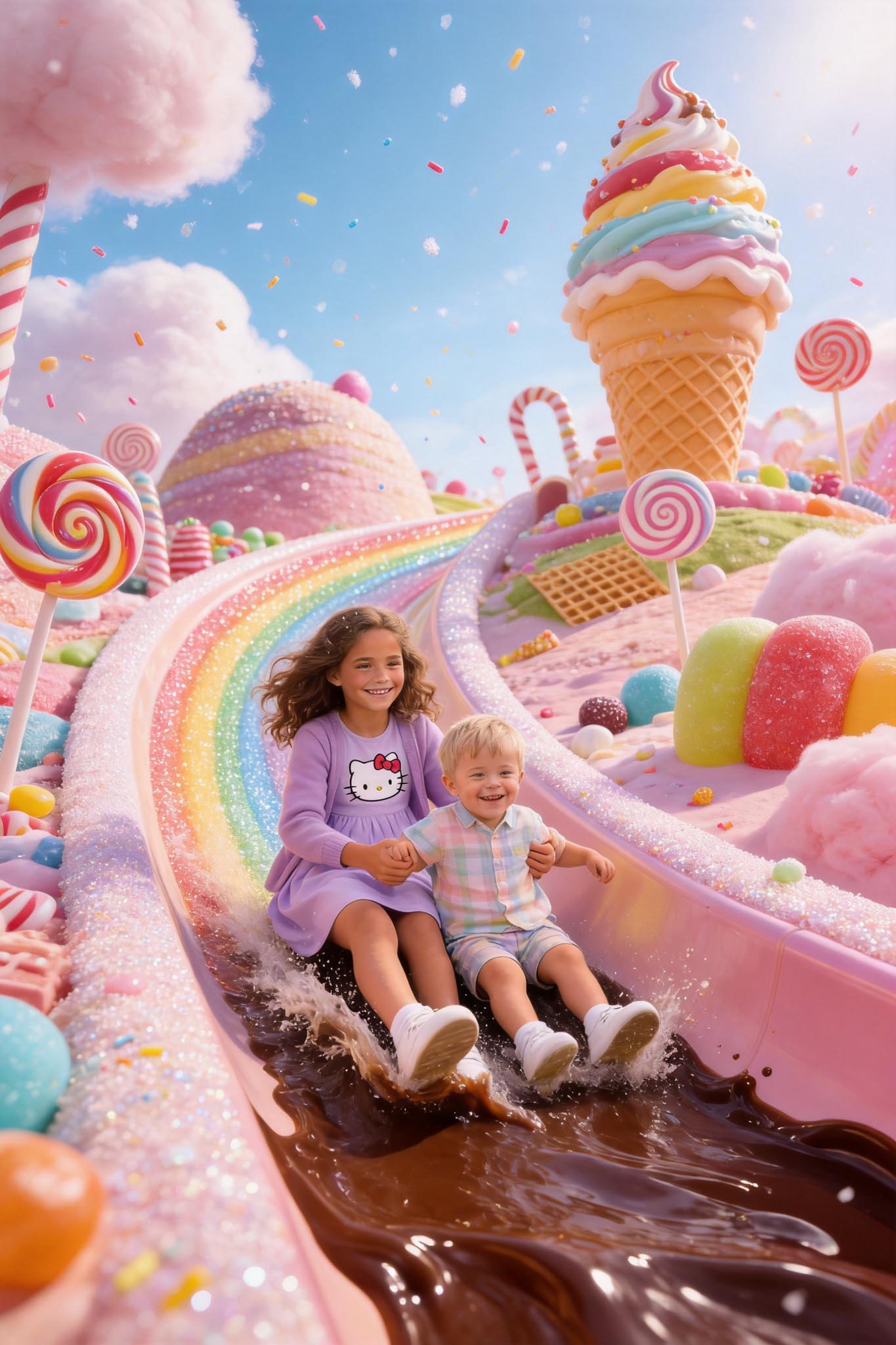 🍬 Big sister and brother on the candy slide