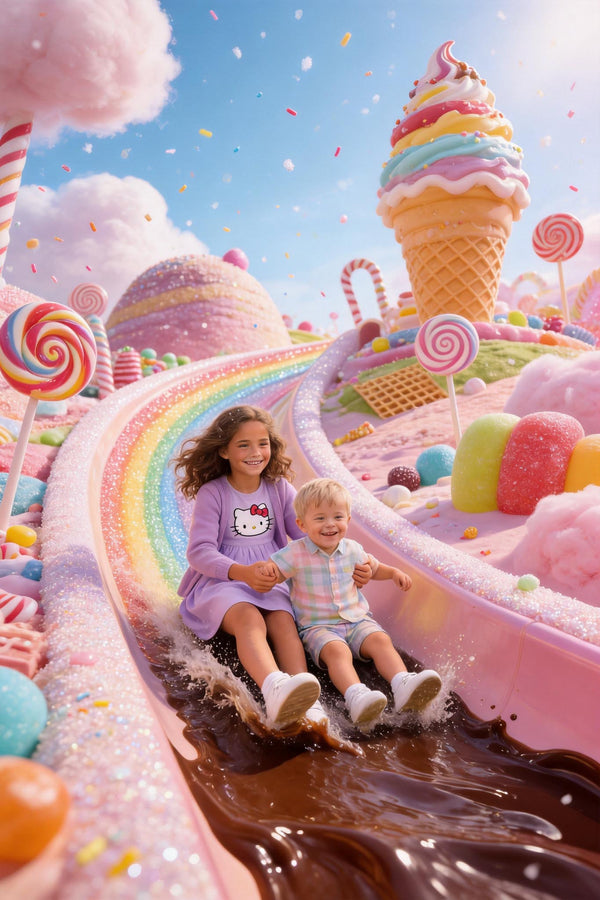 🍬 Big sister and brother on the candy slide