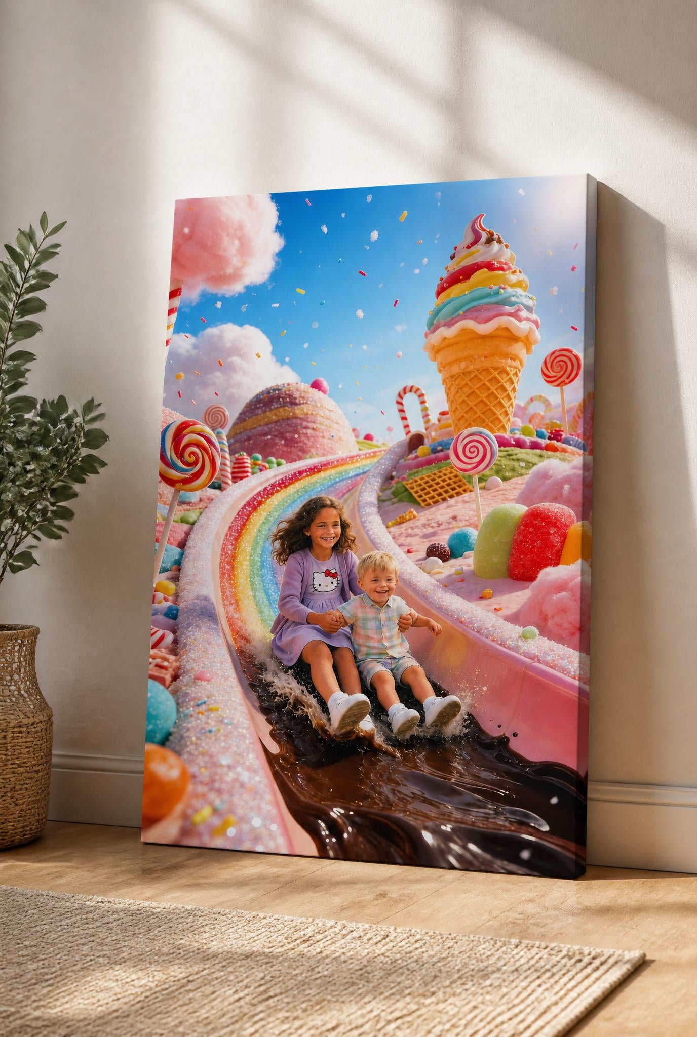🍬 Big sister and brother on the candy slide