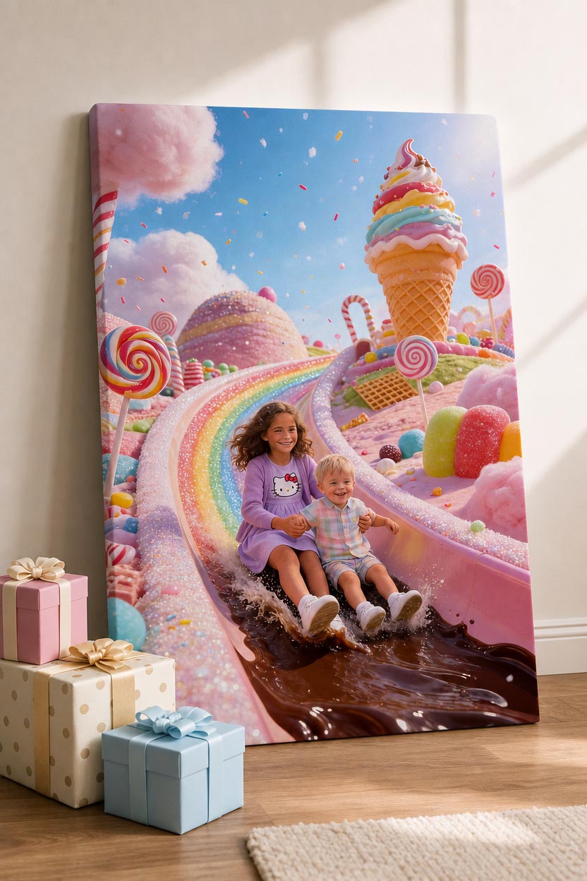 🍬 Big sister and brother on the candy slide