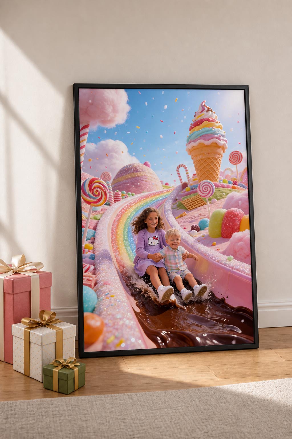 🍬 Big sister and brother on the candy slide