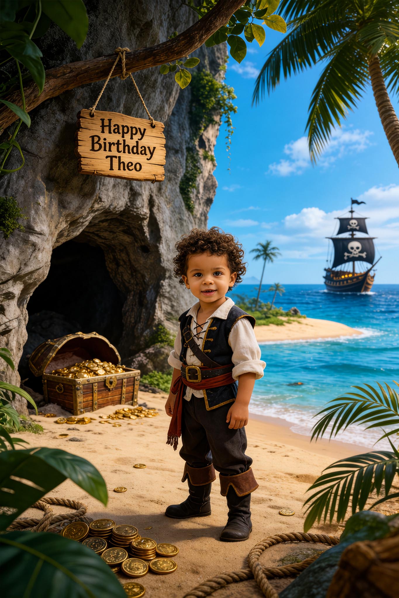 🏝️ Treasure island with buried loot and cave