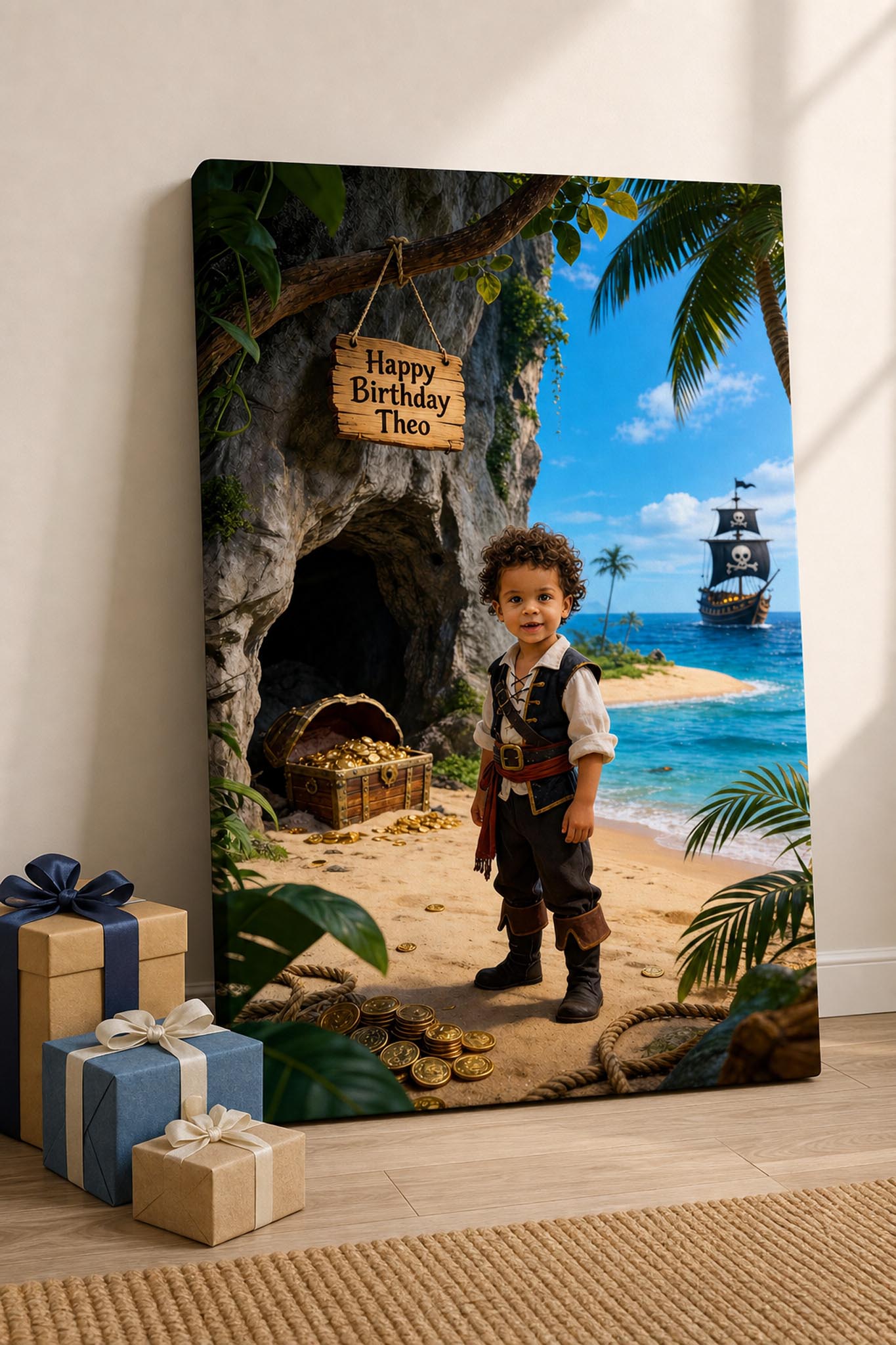 🏝️ Treasure island with buried loot and cave