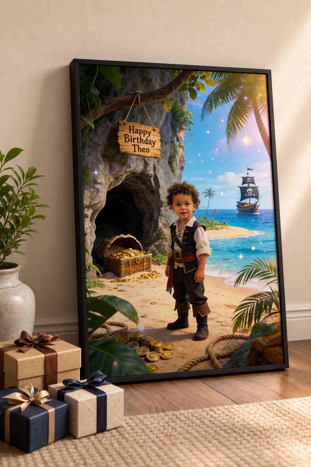 🏝️ Treasure island with buried loot and cave