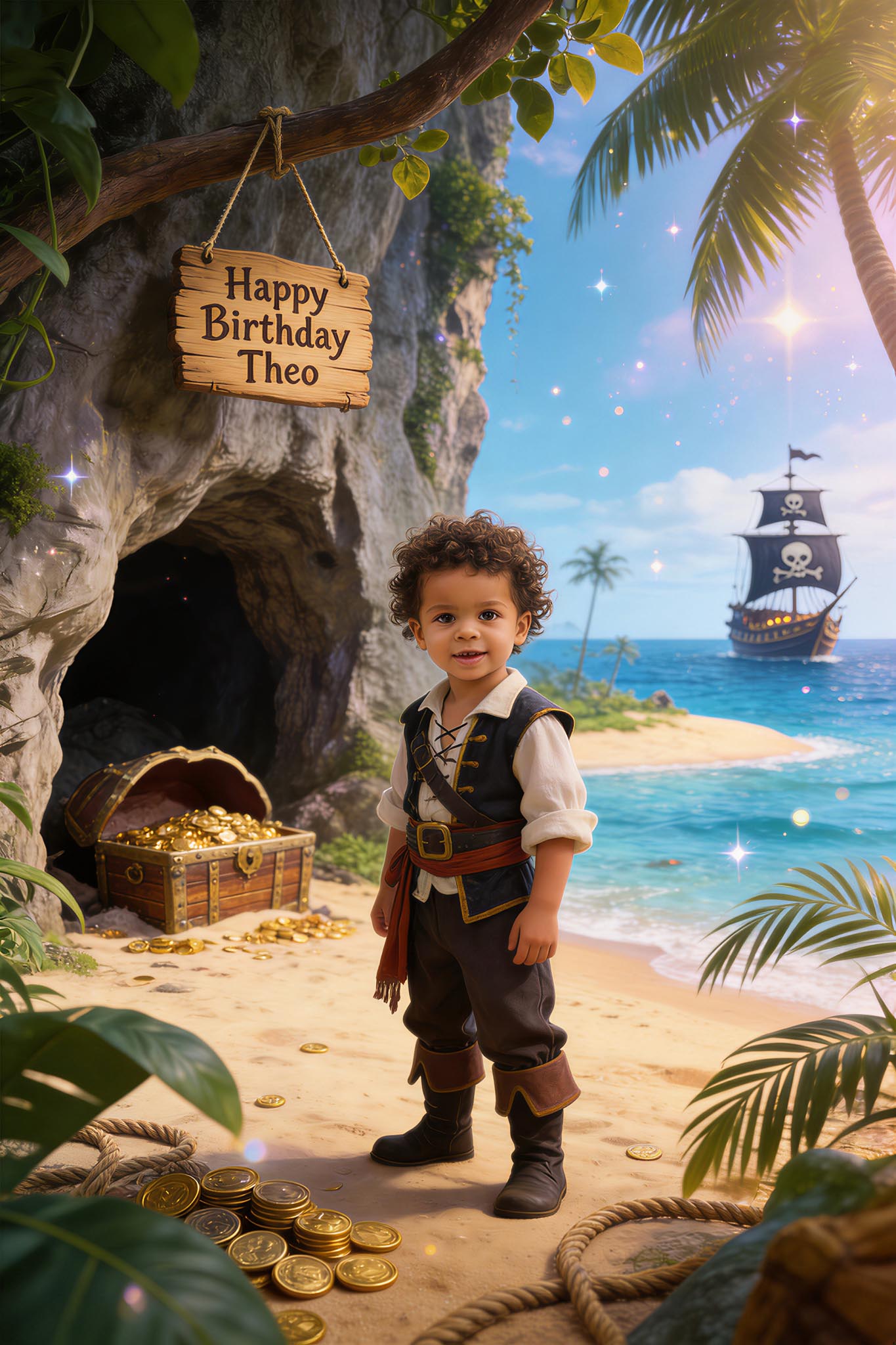 🏝️ Treasure island with buried loot and cave