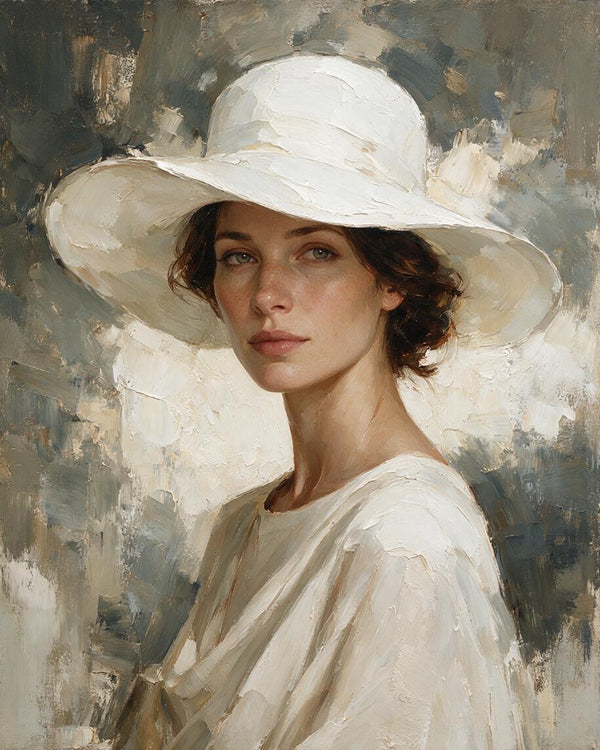 🎨 White Hat Impasto Portrait