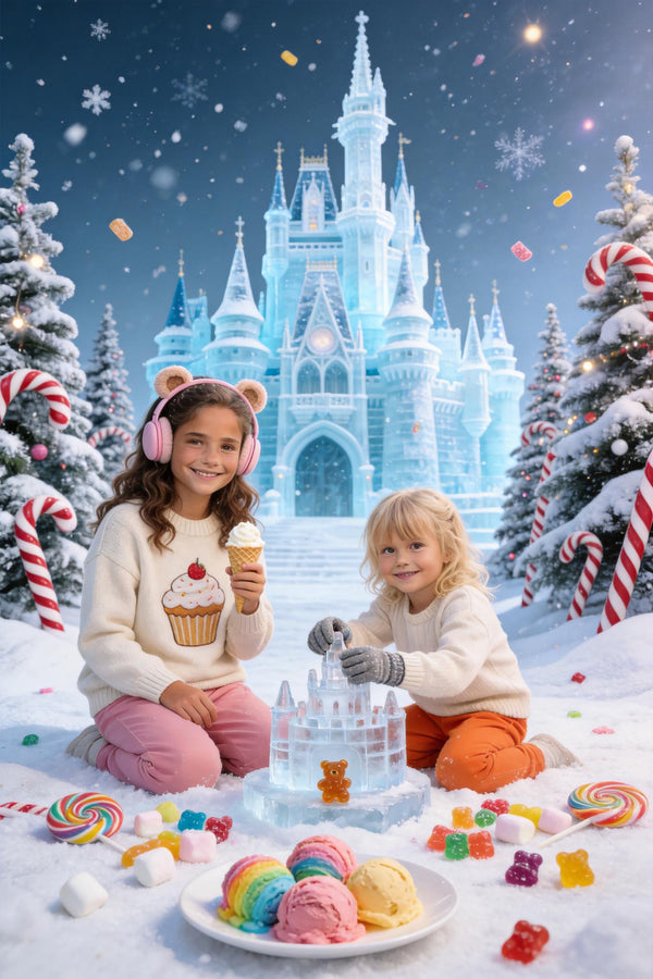 🏰 Two sisters building a castle in winter Candyland