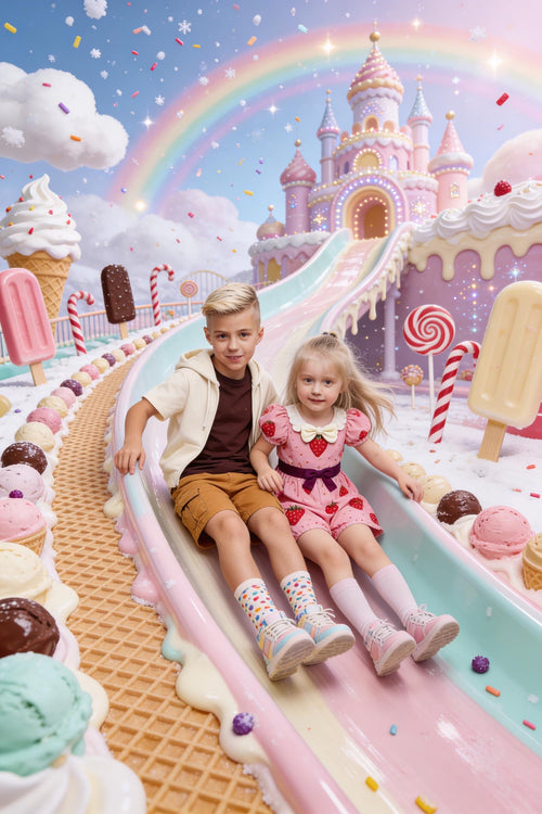 🍦 Big brother and sister on slide