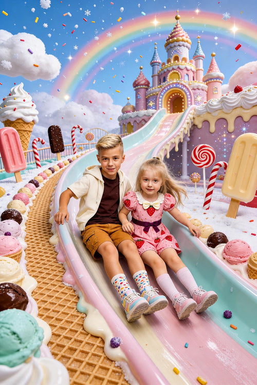 🍦 Big brother and sister on slide