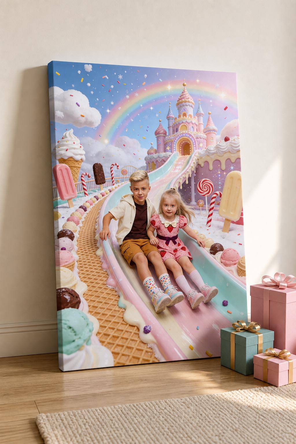 🍦 Big brother and sister on slide
