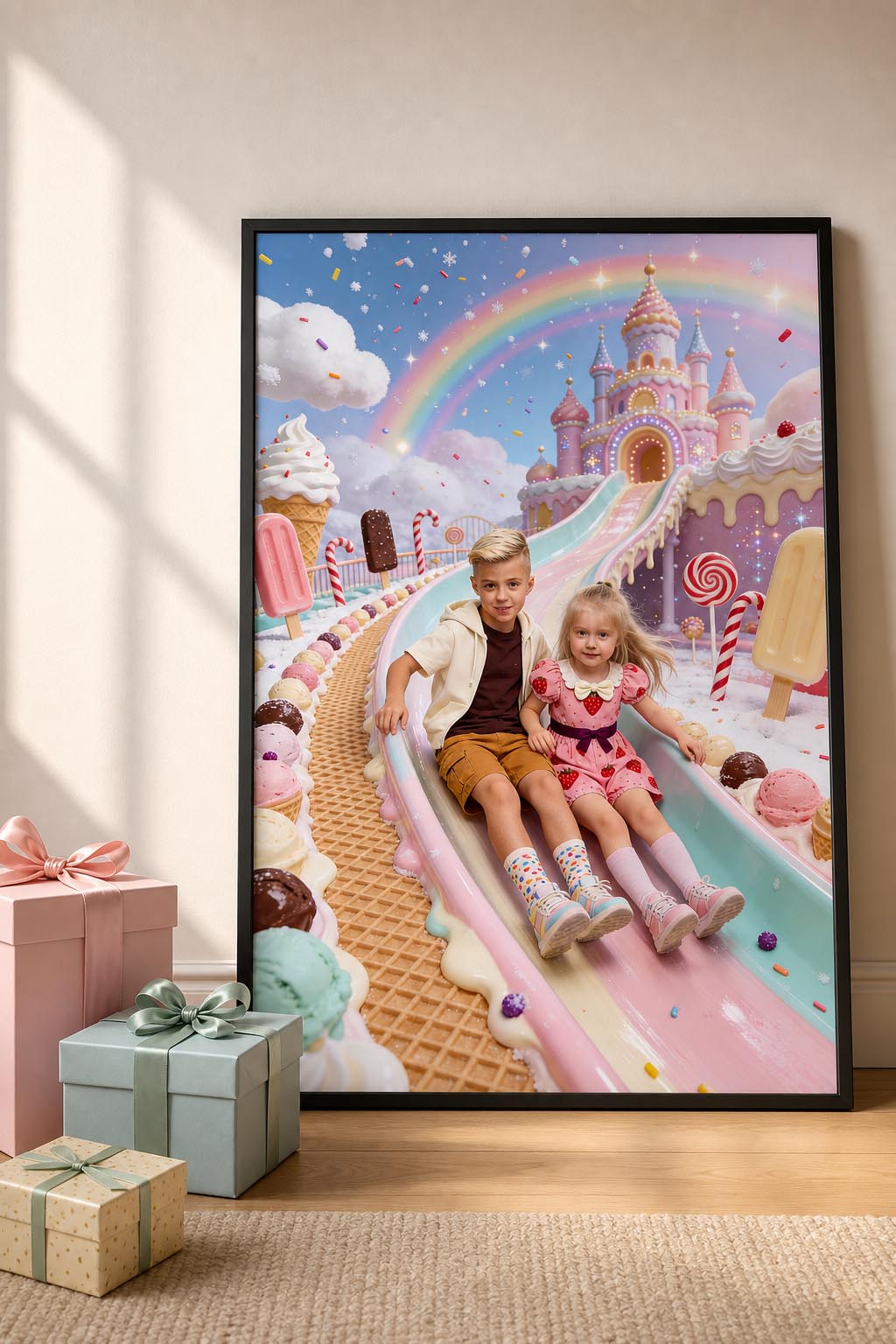 🍦 Big brother and sister on slide