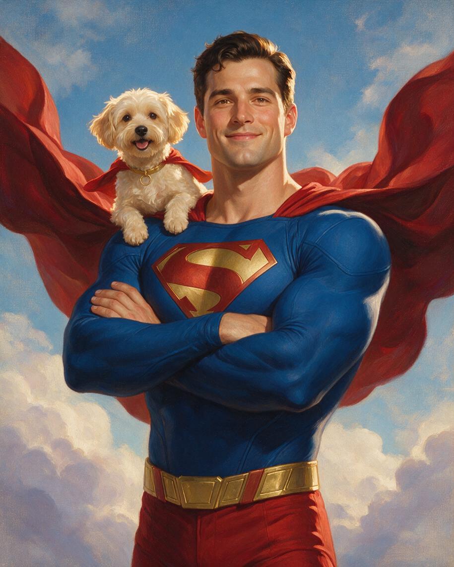 🦸‍♂️ Heroic Human-Pet Skyward Portrait