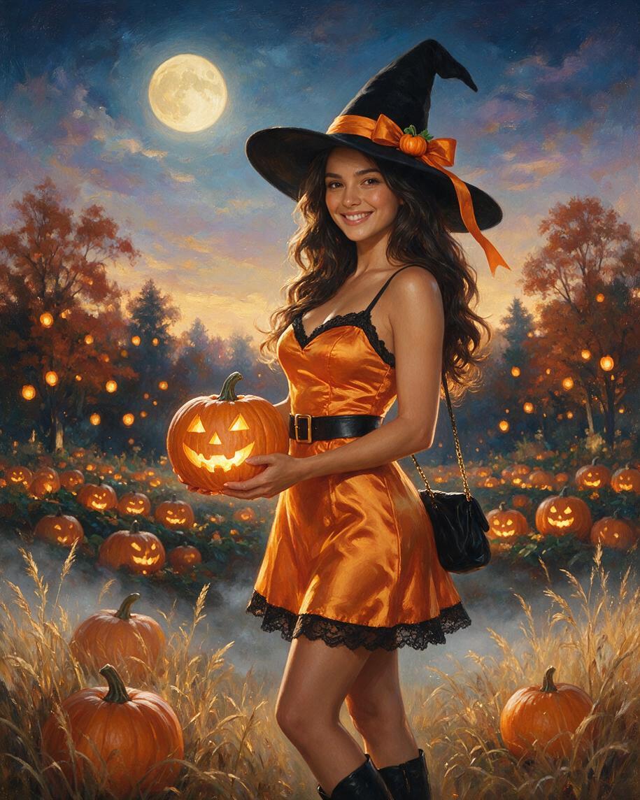 Moonlit Pumpkin Witch Garden