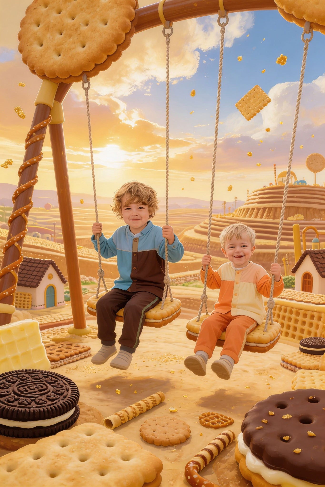 🎠 Two brothers on swings in Biscuit Land