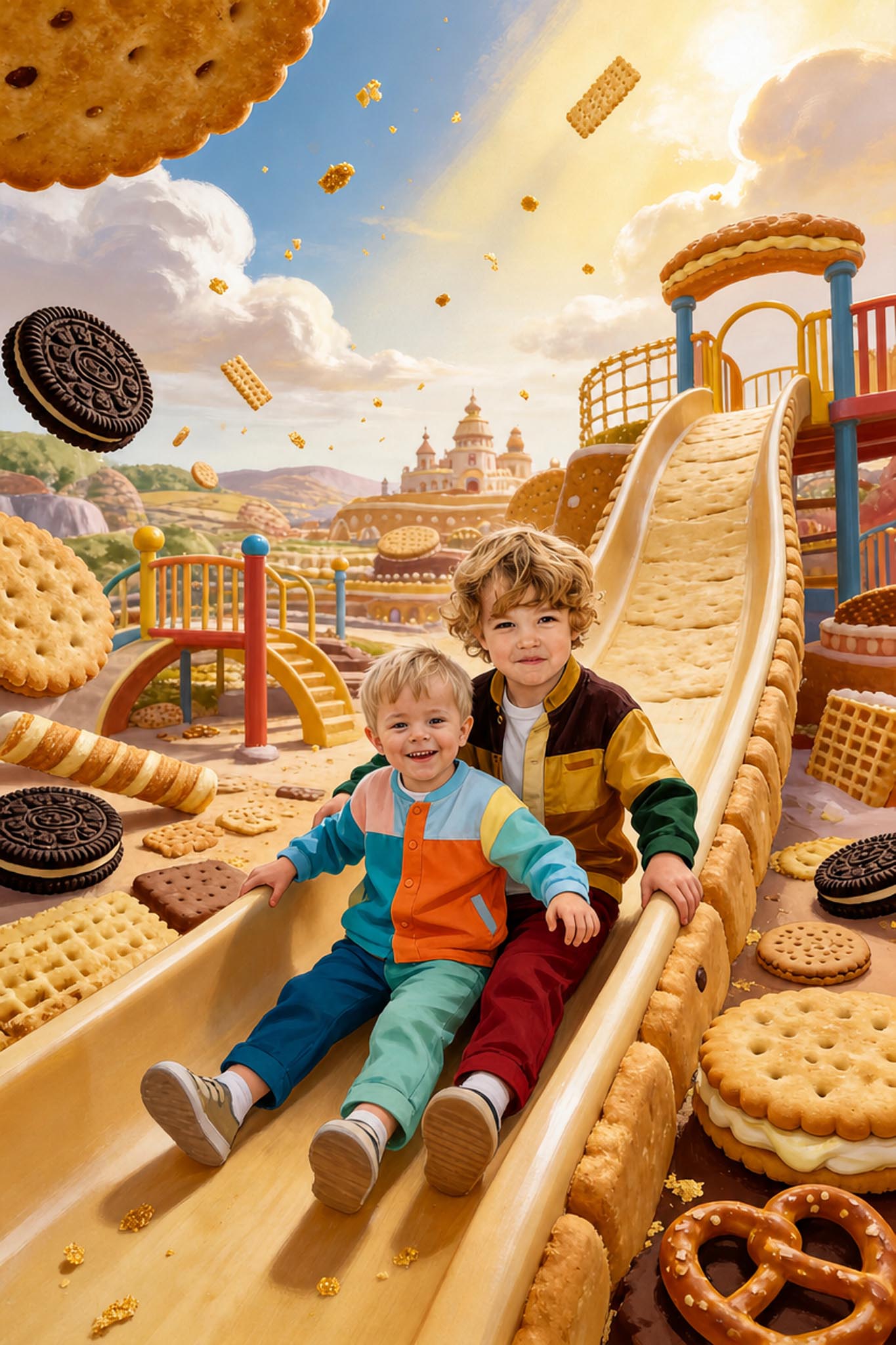🛝 Two brothers on a slide in Biscuit Land