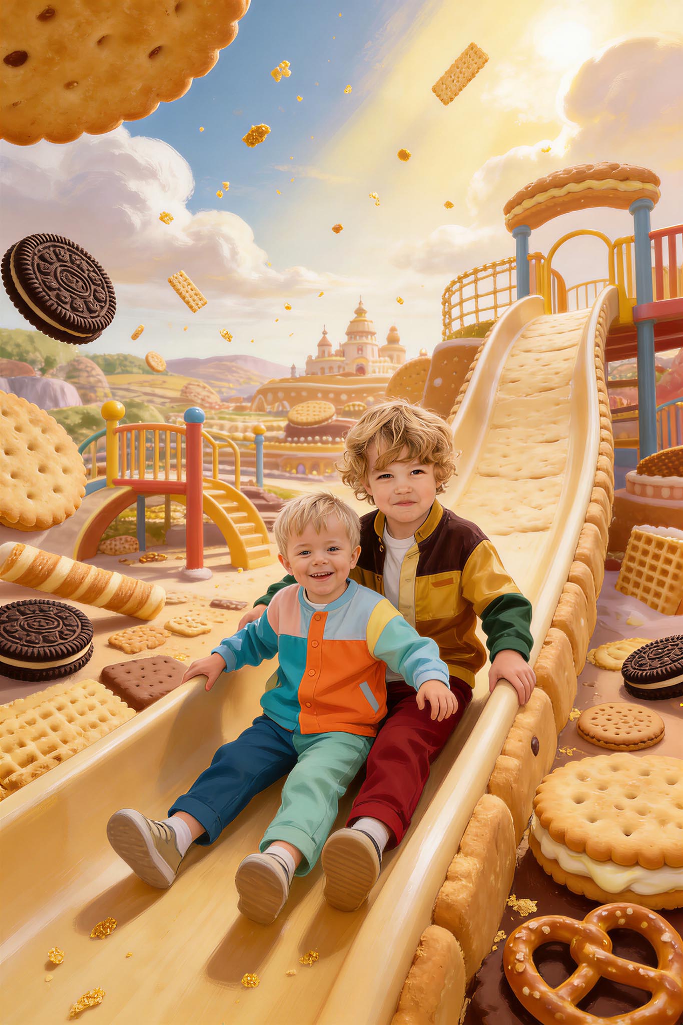 🛝 Two brothers on a slide in Biscuit Land