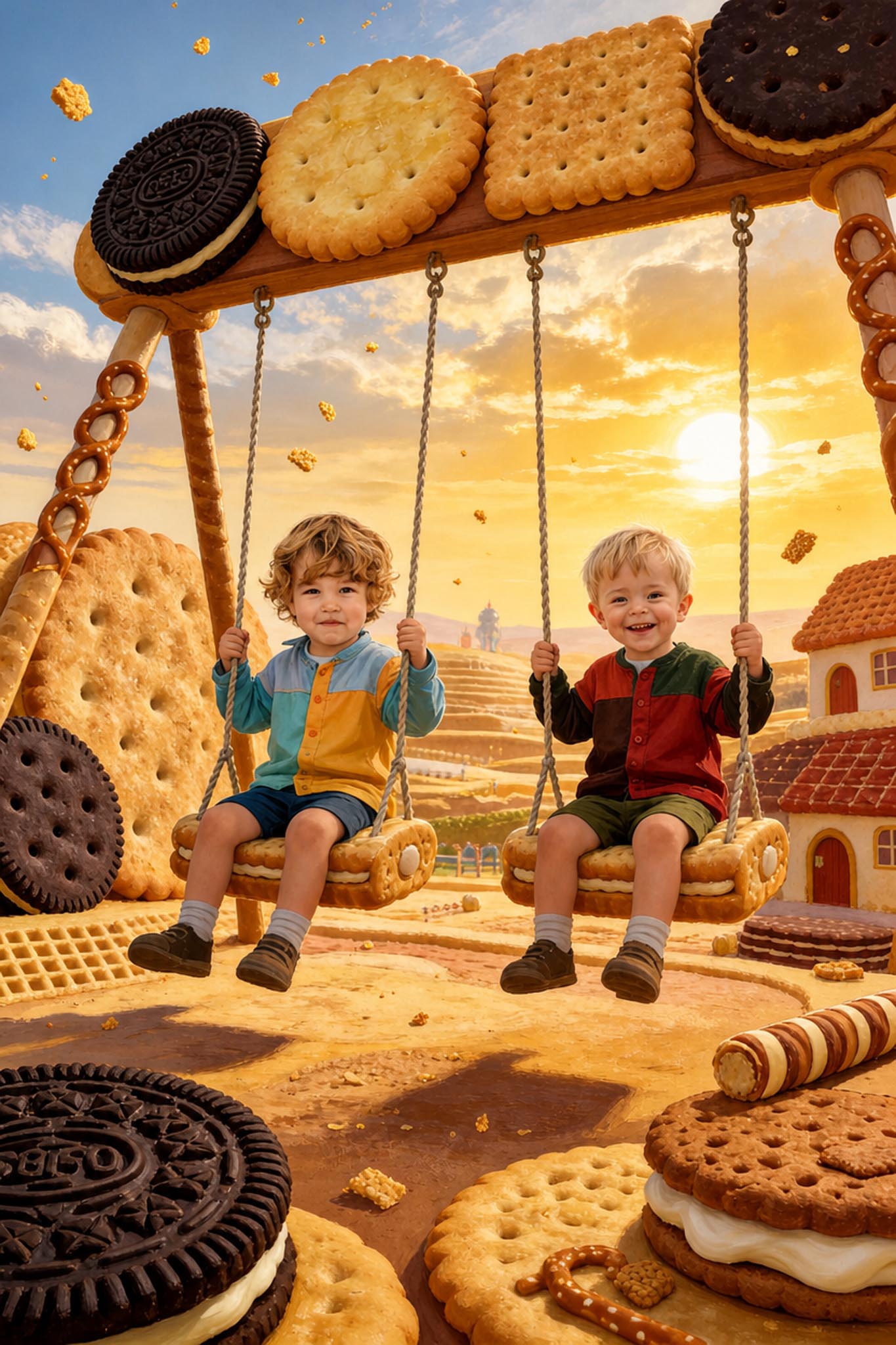 🎠 Two brothers on swings in Biscuit Land
