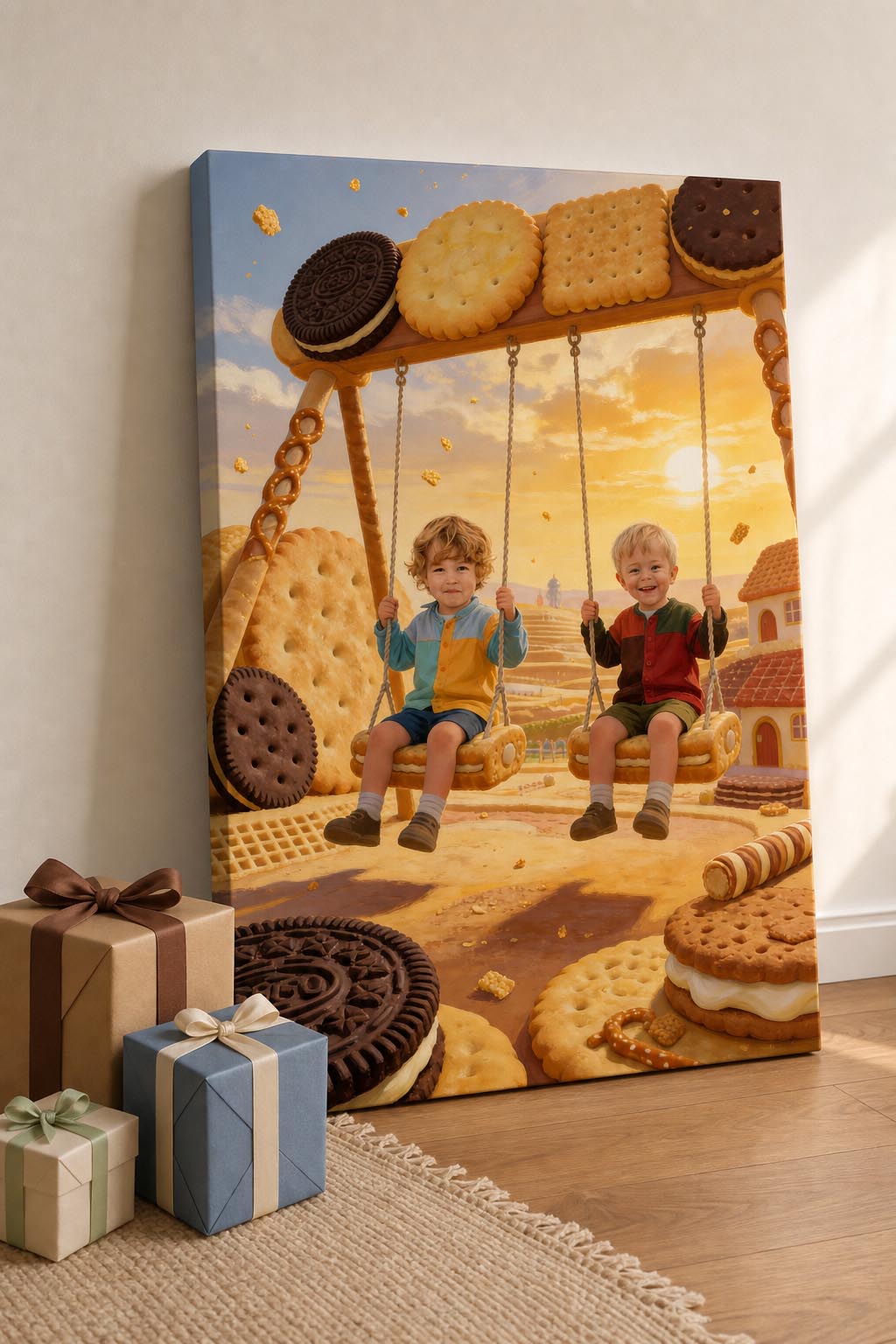 🎠 Two brothers on swings in Biscuit Land
