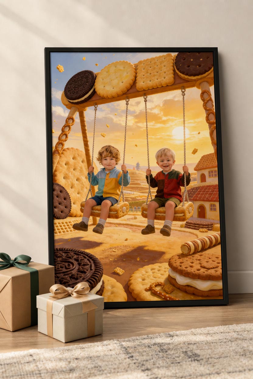 🎠 Two brothers on swings in Biscuit Land