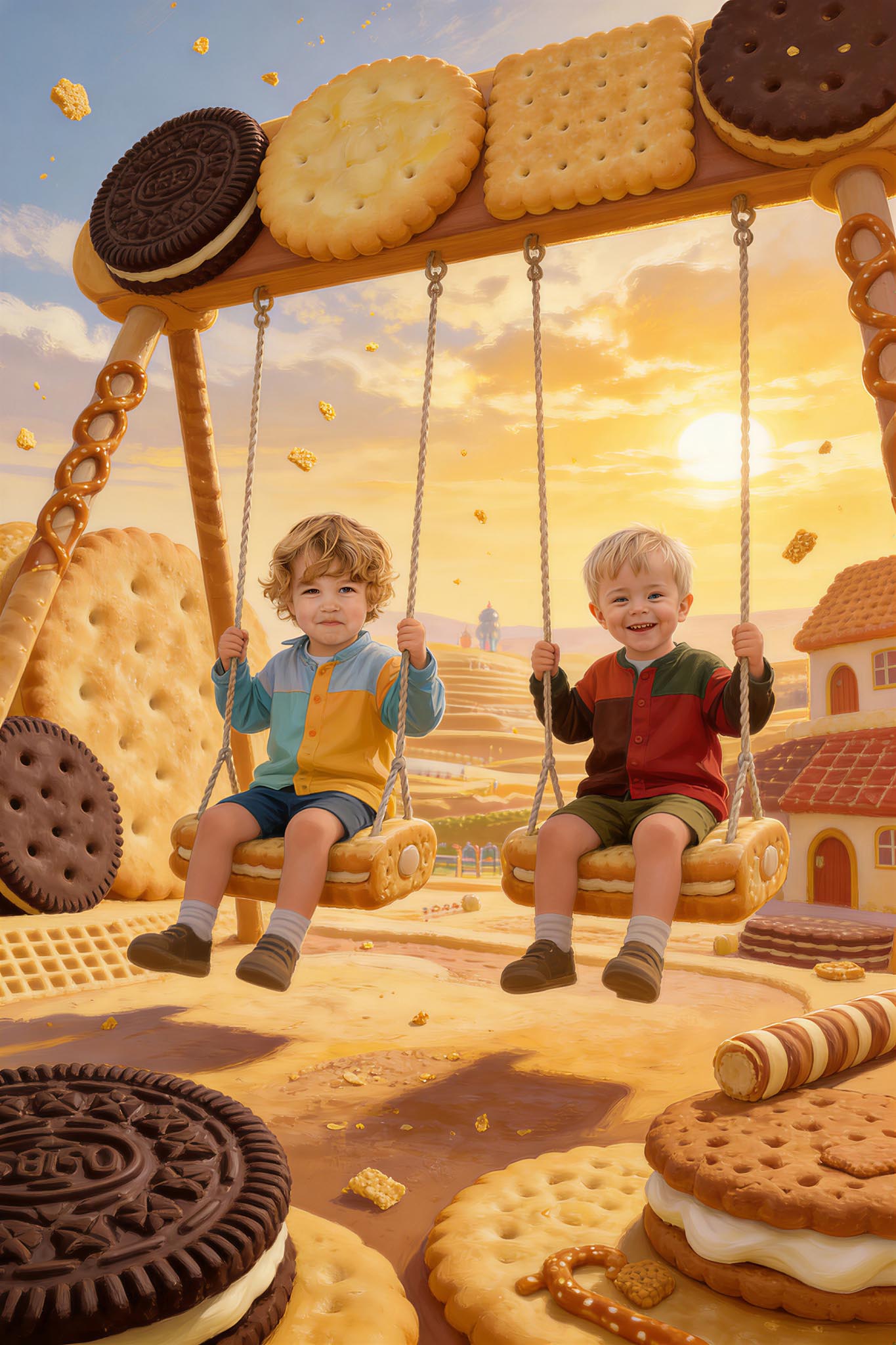 🎠 Two brothers on swings in Biscuit Land