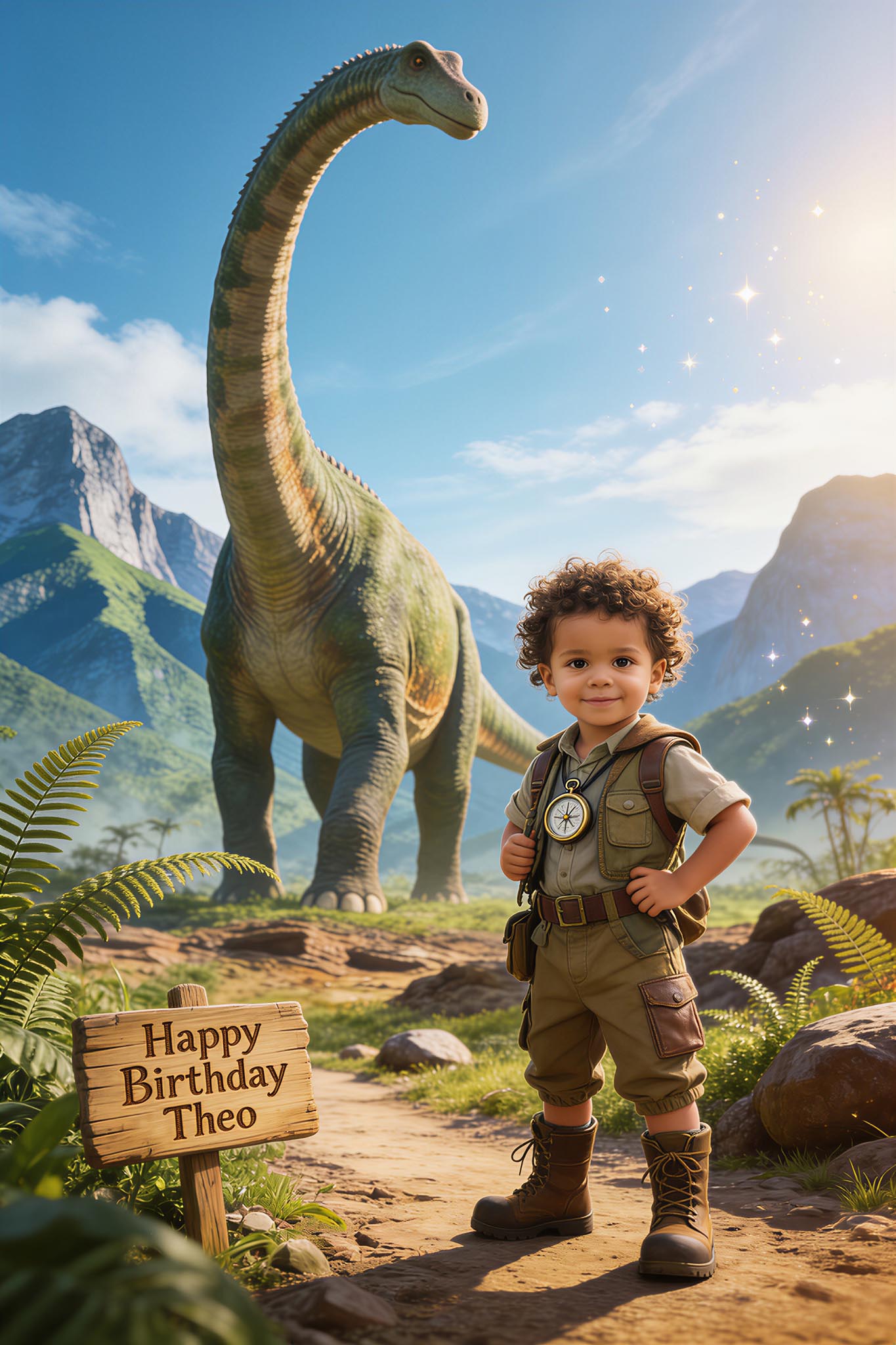 🦖 Giant Brachiosaurus behind him