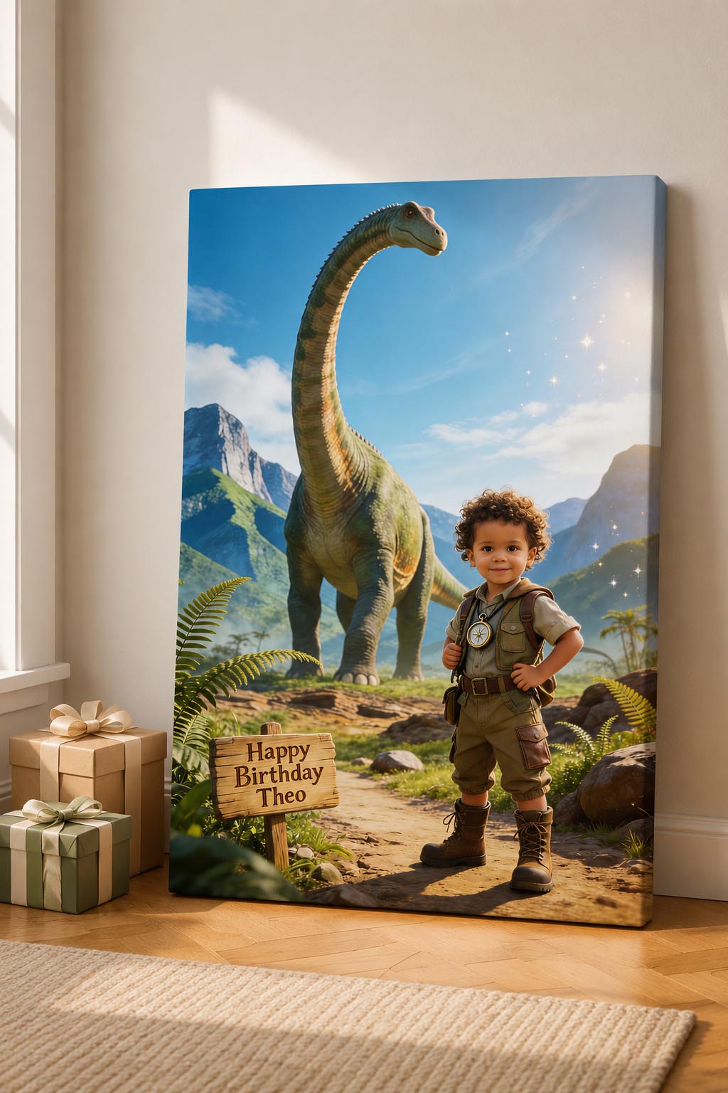🦖 Giant Brachiosaurus behind him