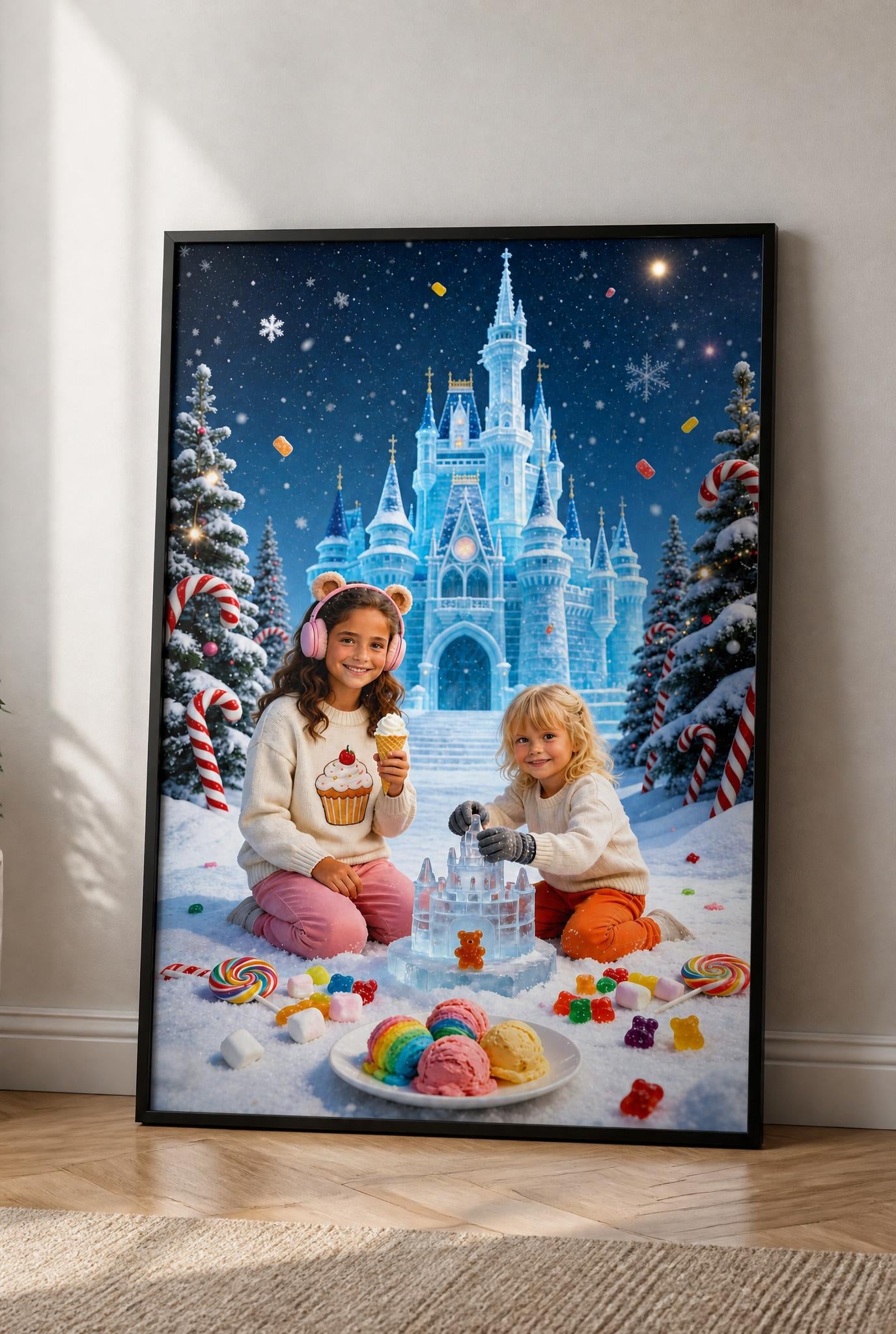 🏰 Two sisters building a castle in winter Candyland