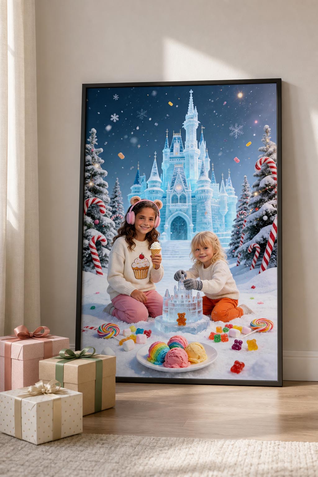 🏰 Two sisters building a castle in winter Candyland