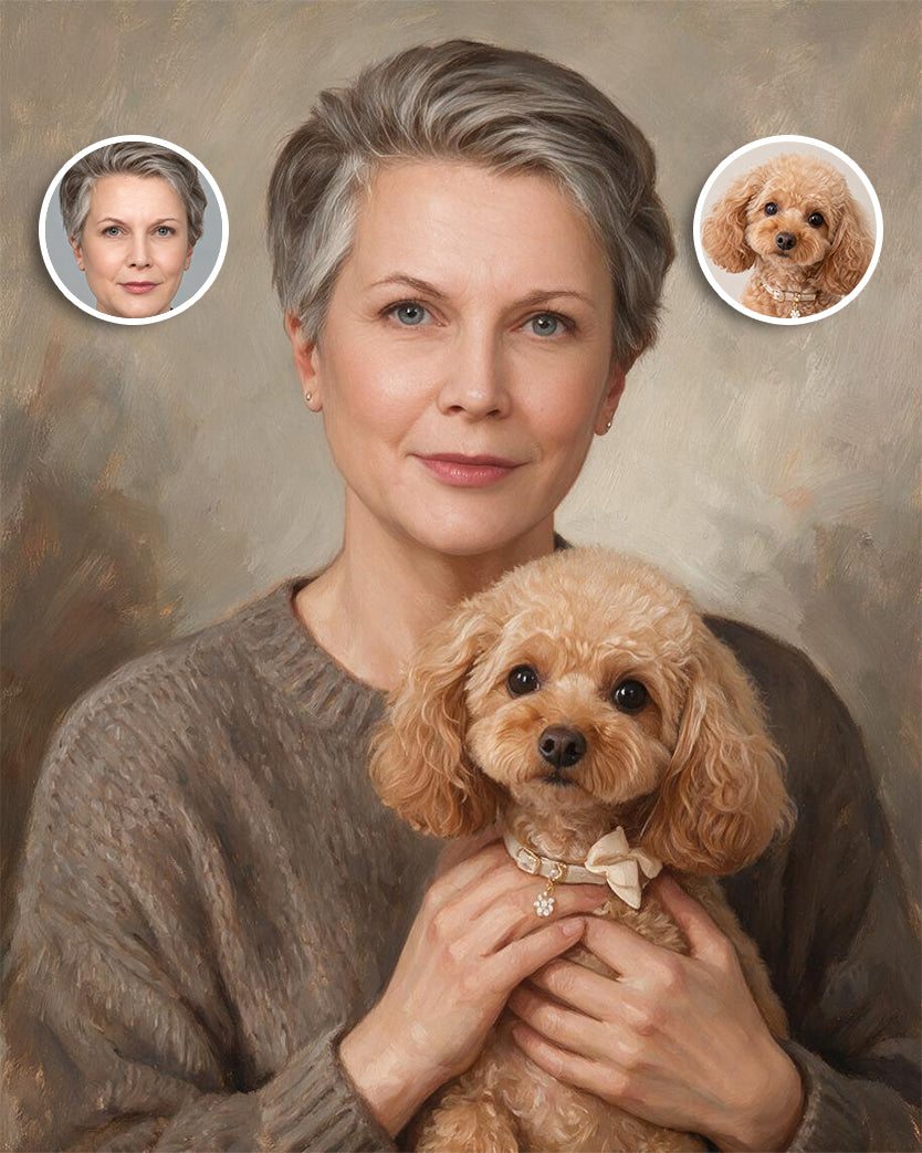 🐾 Oil Painting Style Pet & Owner Portrait