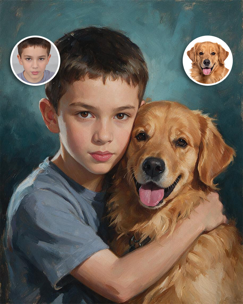 🐾 Oil Painting Style Pet & Owner Portrait
