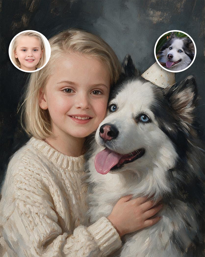 🐾 Oil Painting Style Pet & Owner Portrait