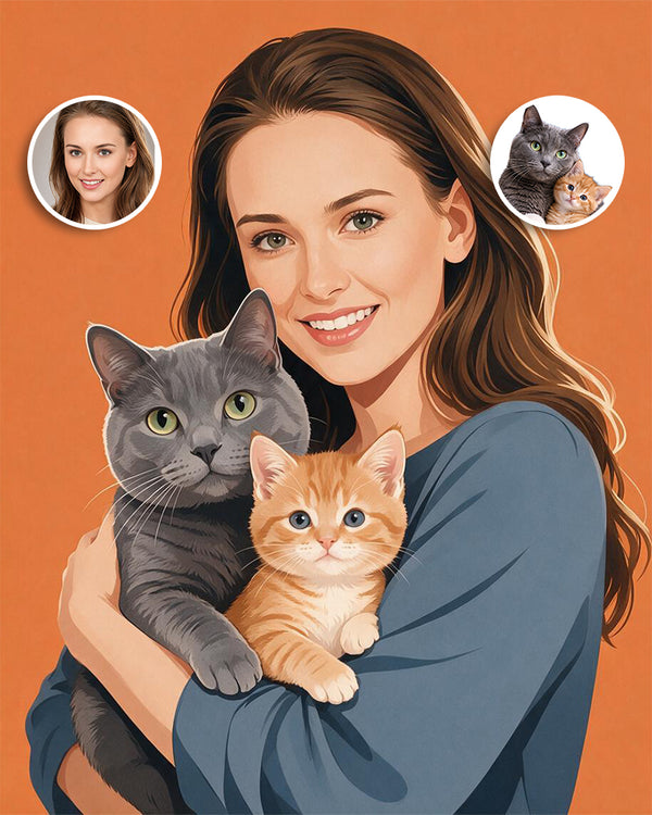 🧡 Flat Illustration Pet & Owner Portrait