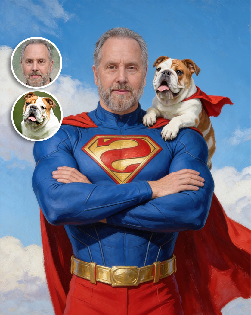🦸‍♂️ Heroic Human-Pet Skyward Portrait