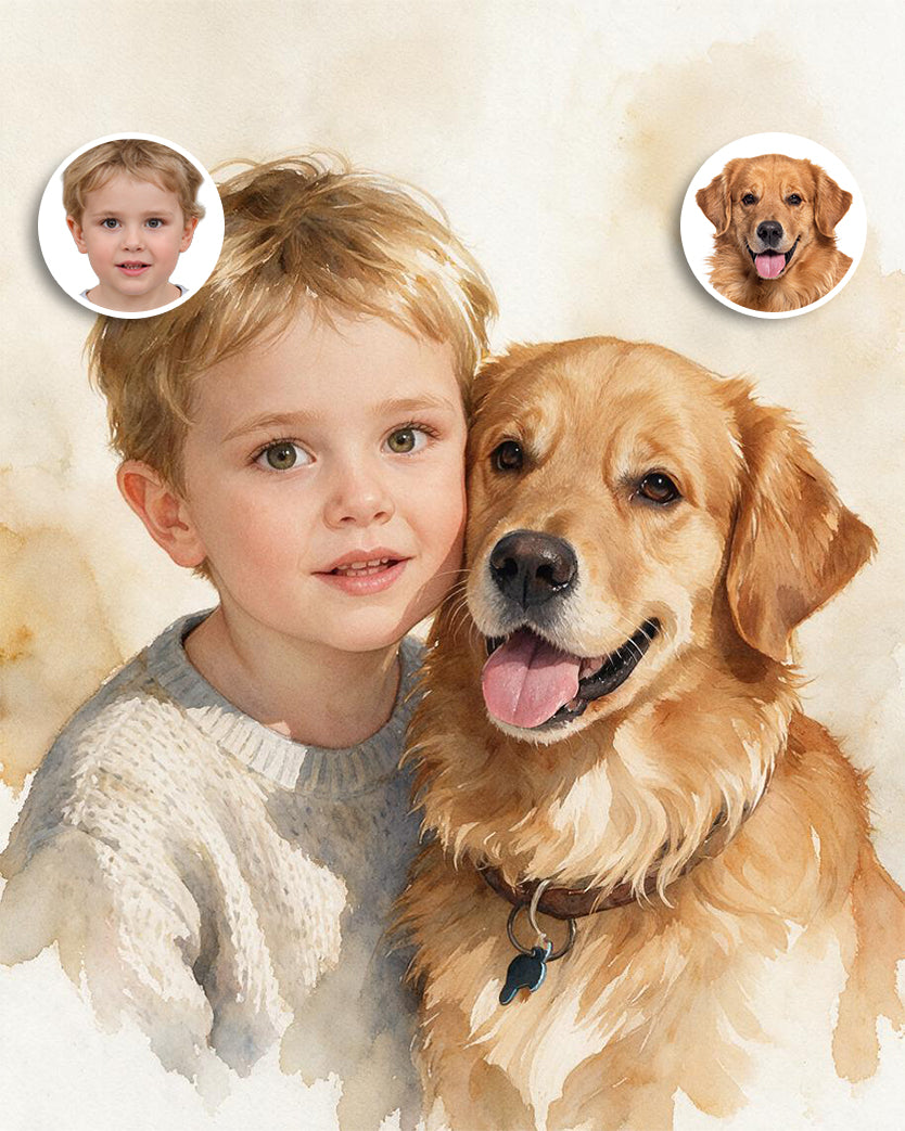 🎨 Dreamy Watercolor Pet & Owner Portrait
