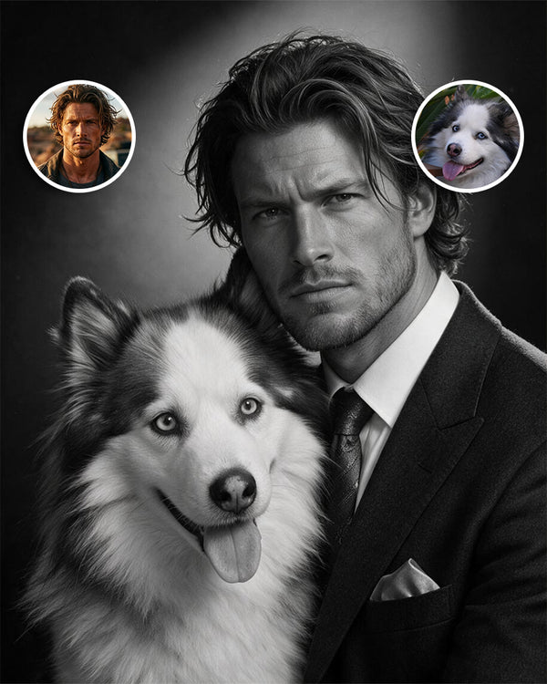 🖤 Black White Pet & Owner Portrait